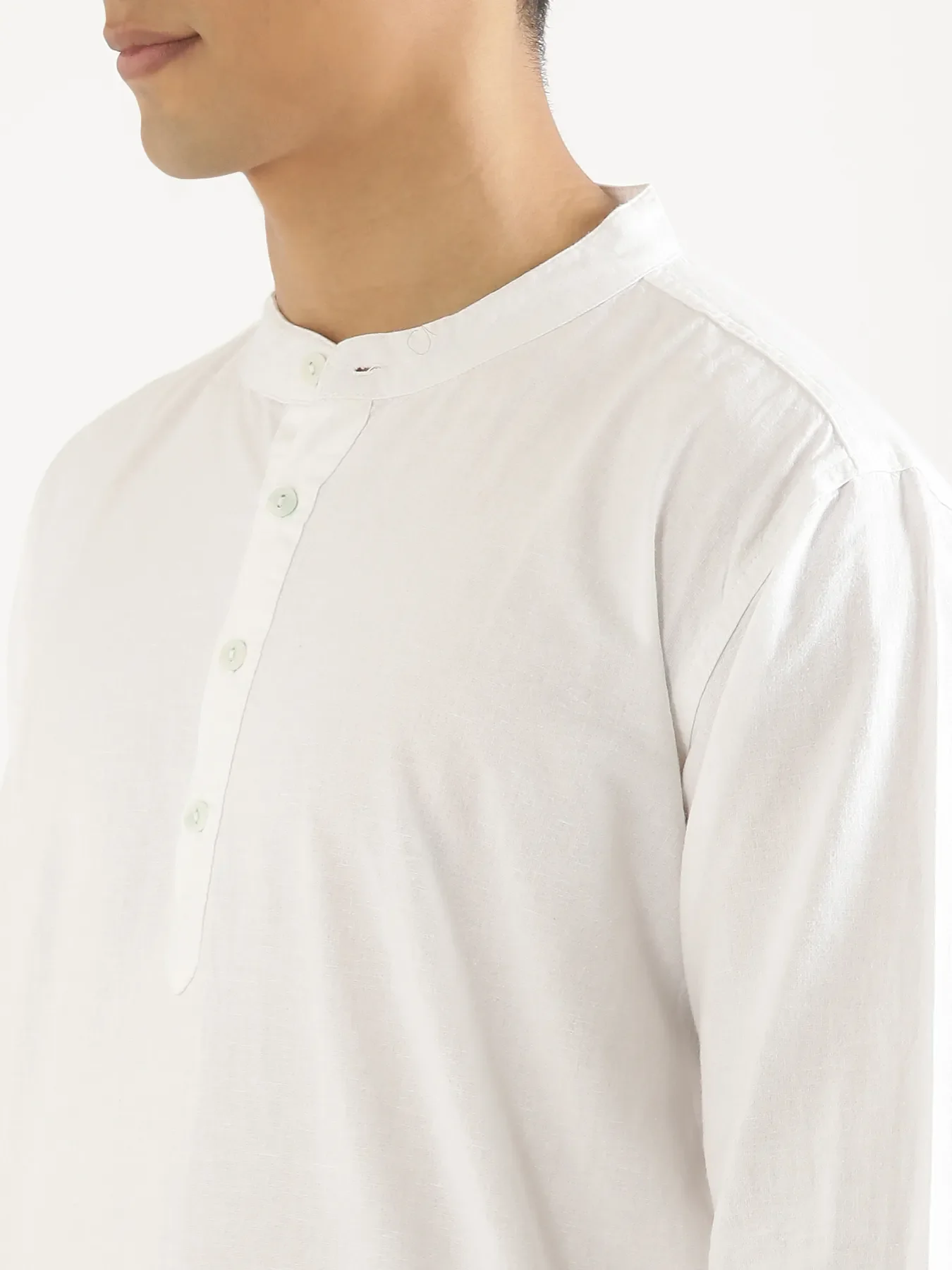 Men White Airy Linen Long Kurta - Image 7