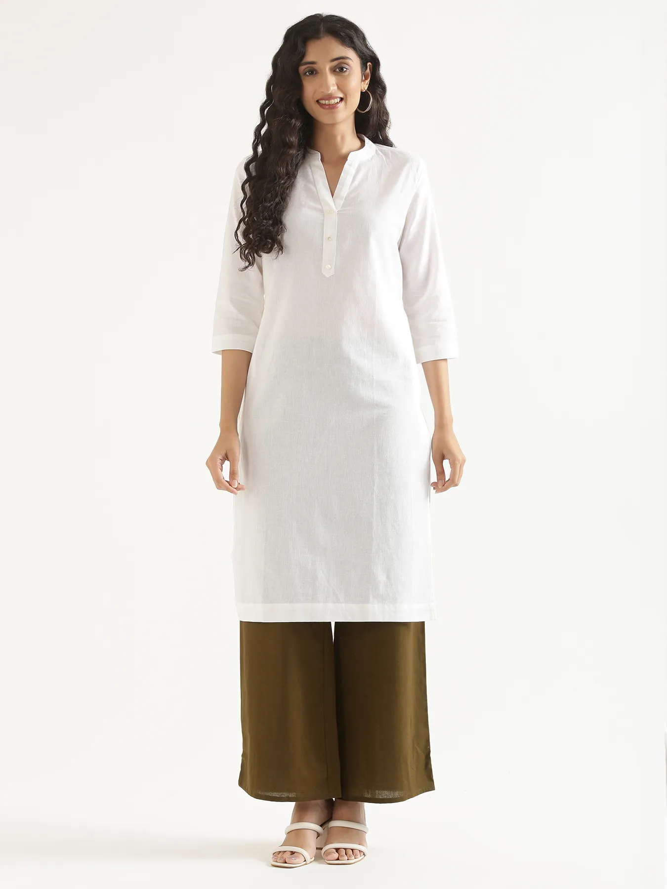 Women White Airy Linen Long Kurta - Image 12
