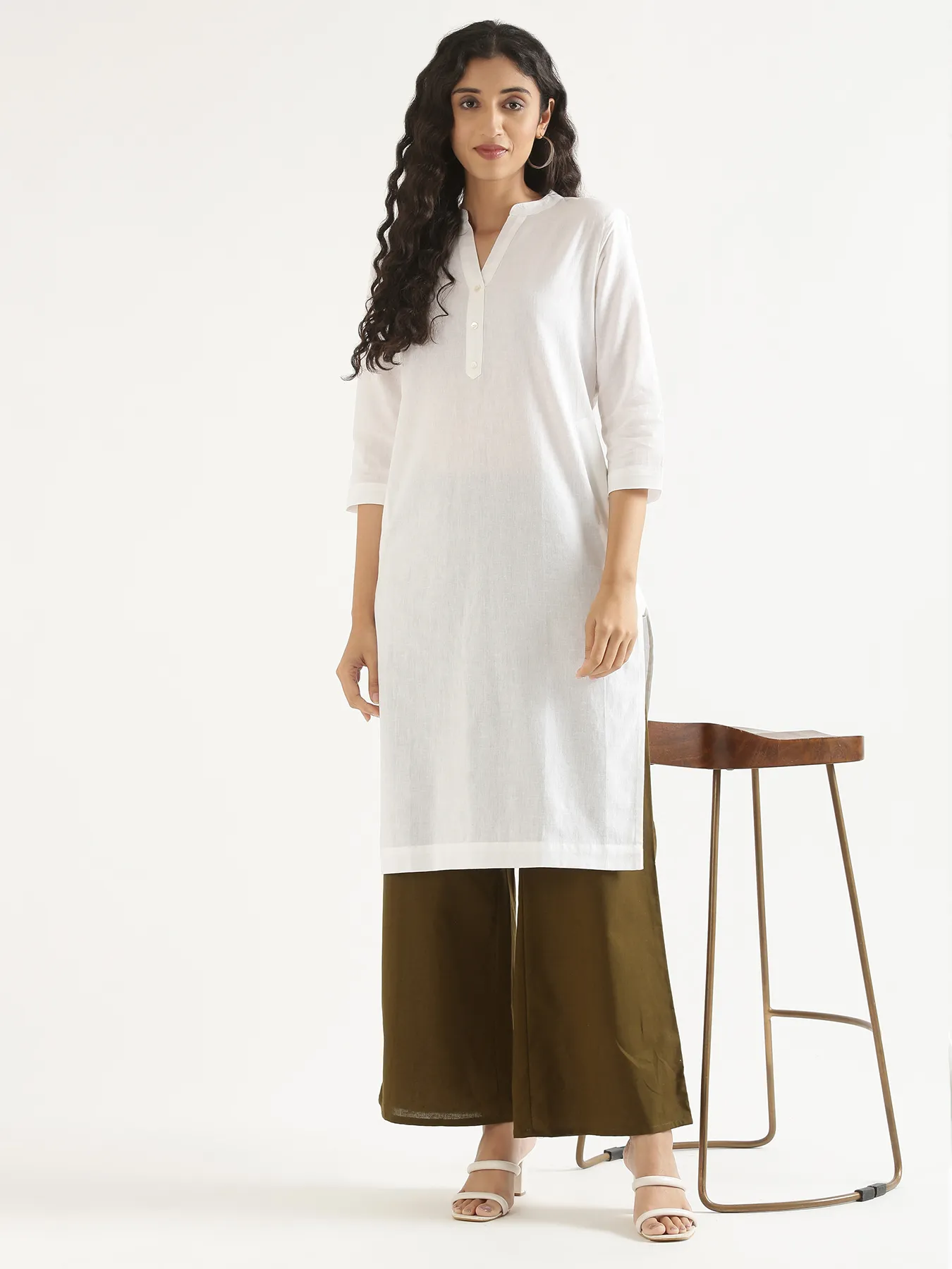 Women White Airy Linen Long Kurta - Image 13