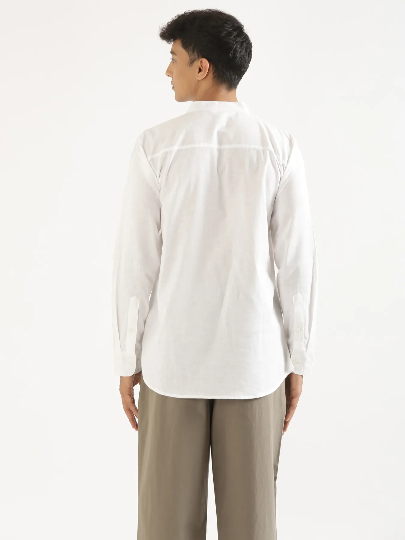 Men White Airy Linen Short Kurta - Image 10