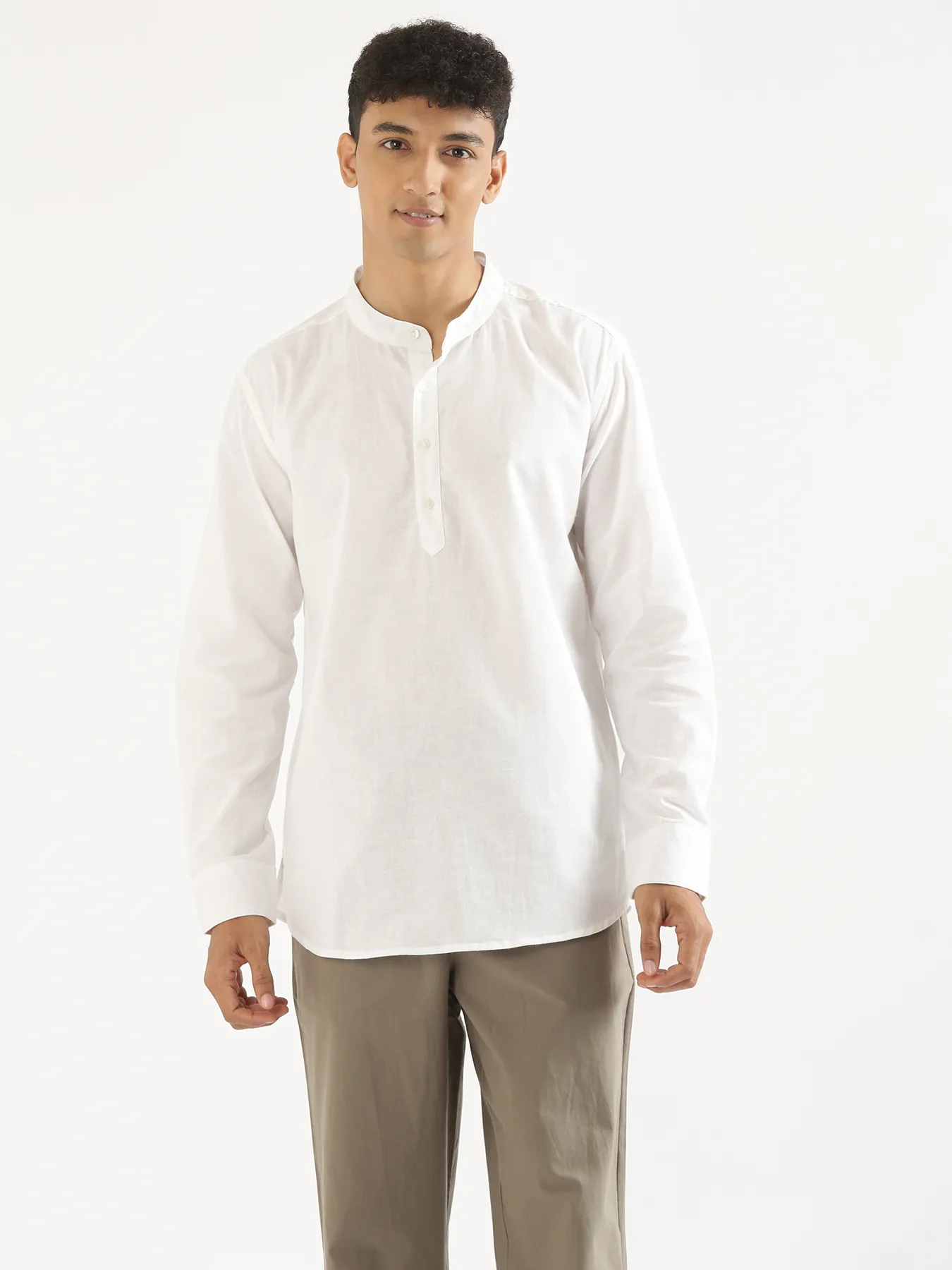 Men White Airy Linen Short Kurta - Image 6