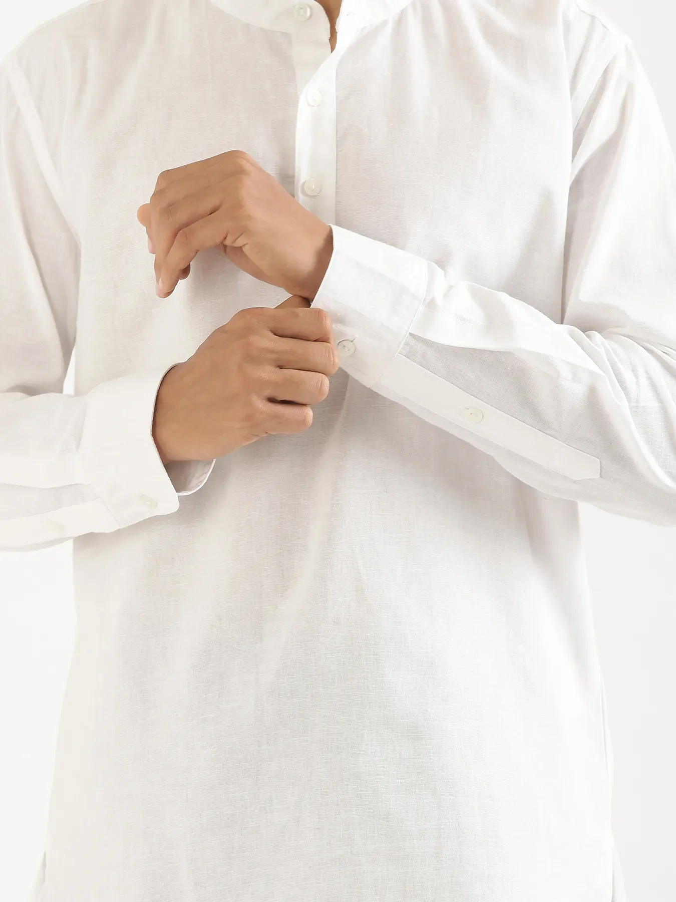 Men White Airy Linen Short Kurta - Image 8