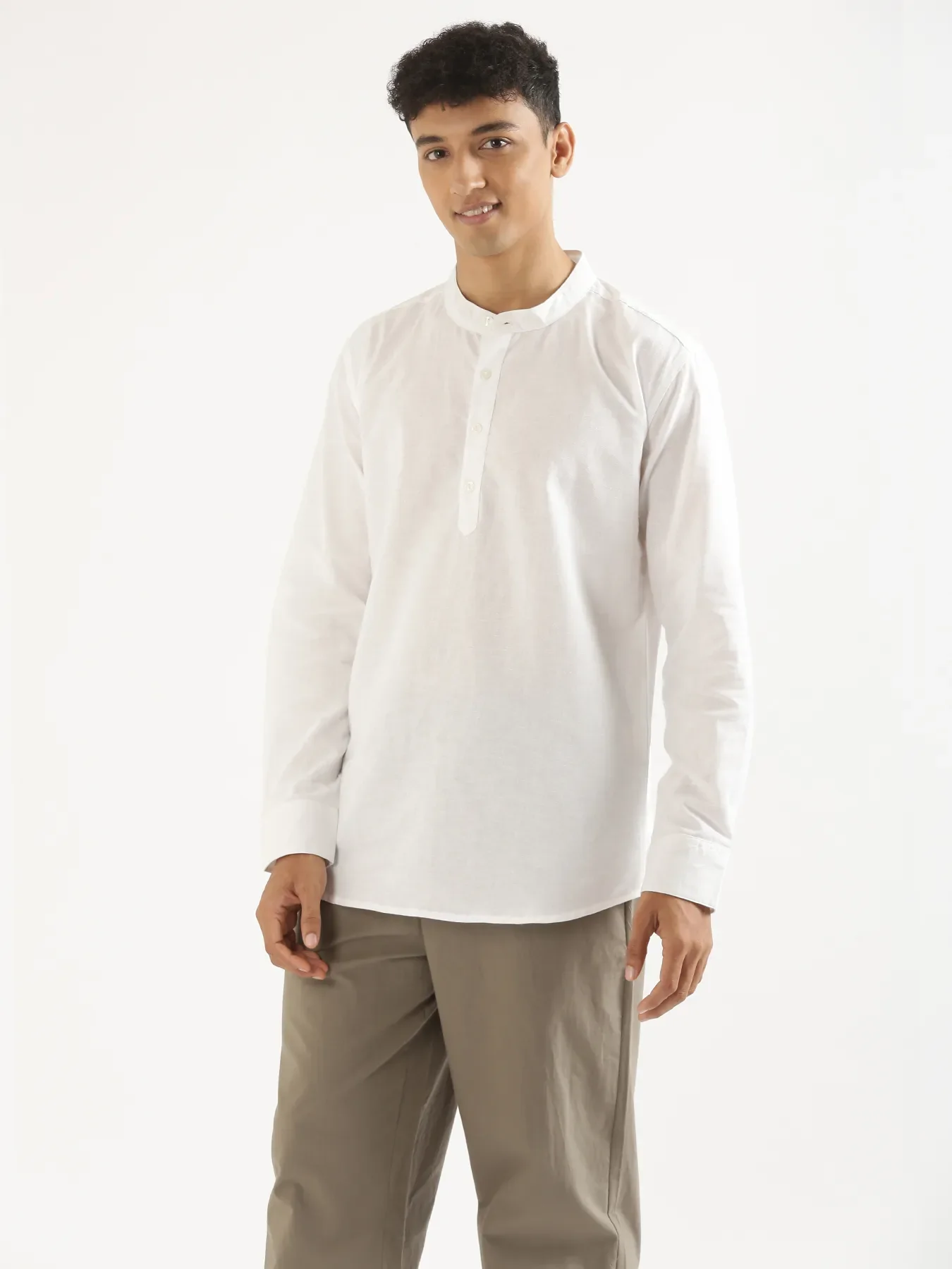 Men White Airy Linen Short Kurta - Image 9
