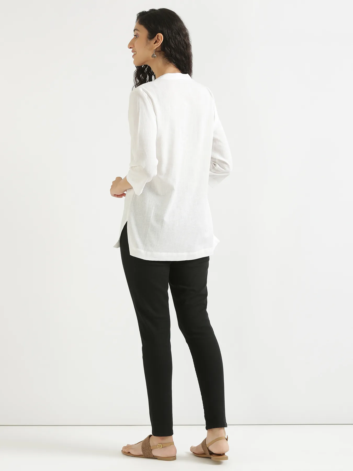 Women White Airy Linen Short Kurta - Image 8