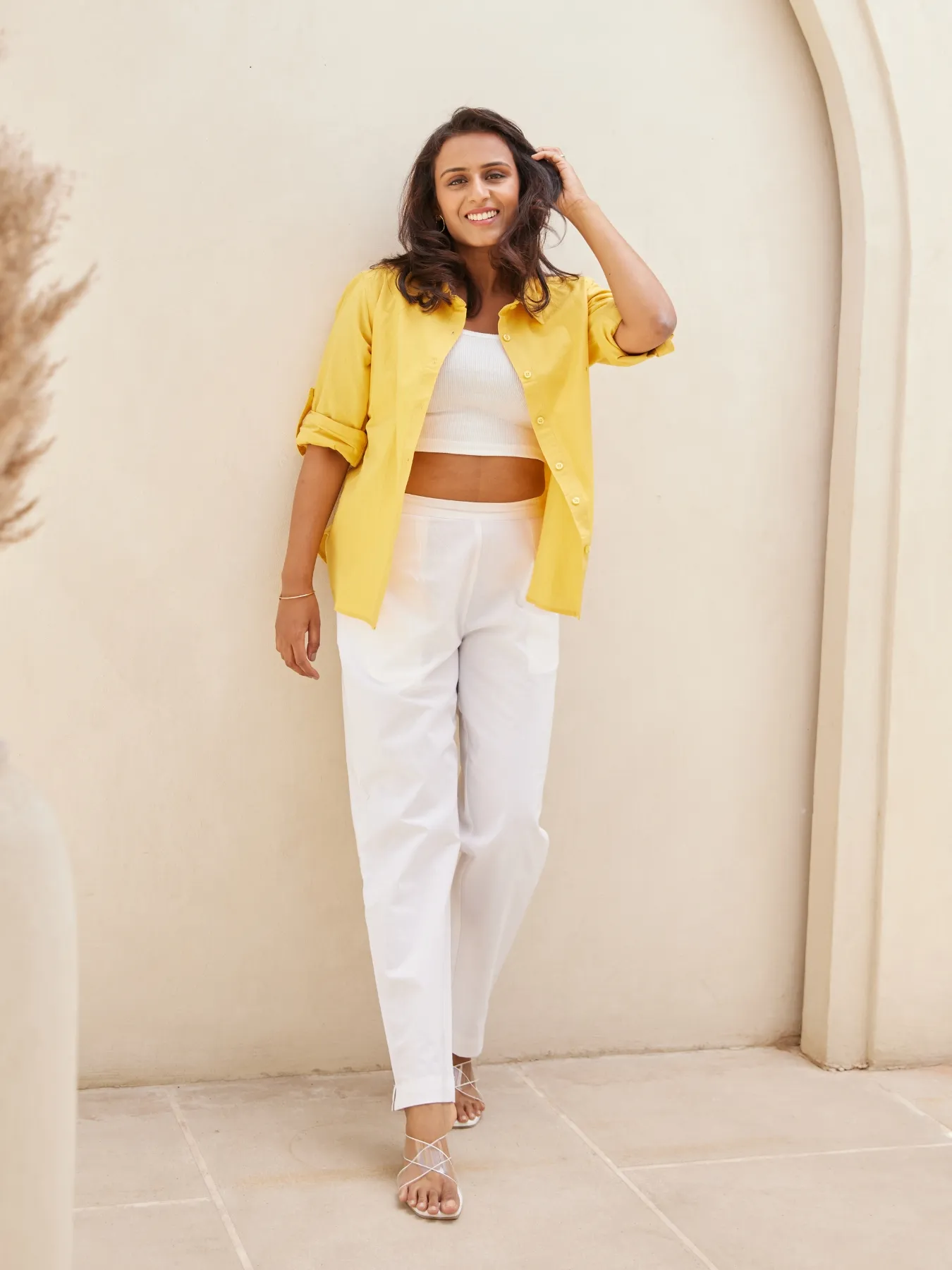 Women White Cotton Pant - Image 4