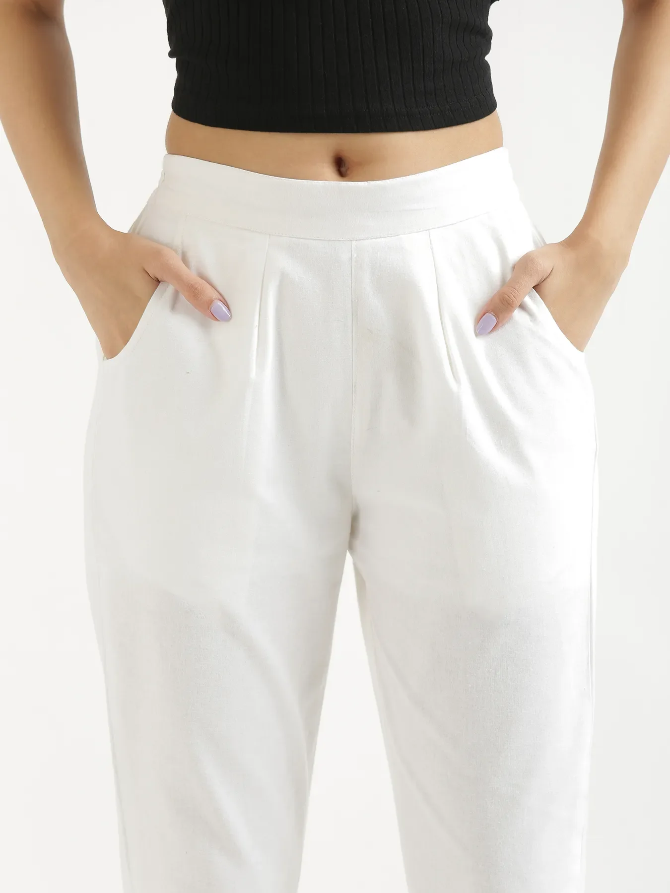 Women White Cotton Pant - Image 5