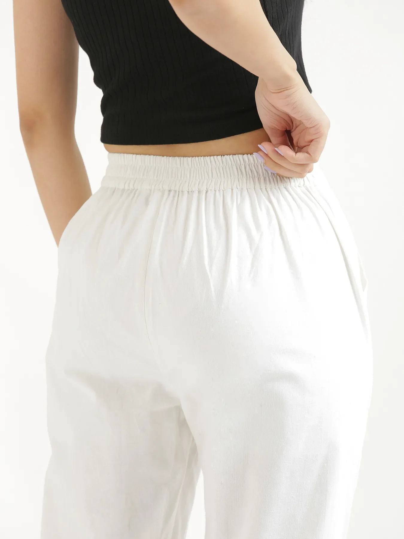 Women White Cotton Pant - Image 7