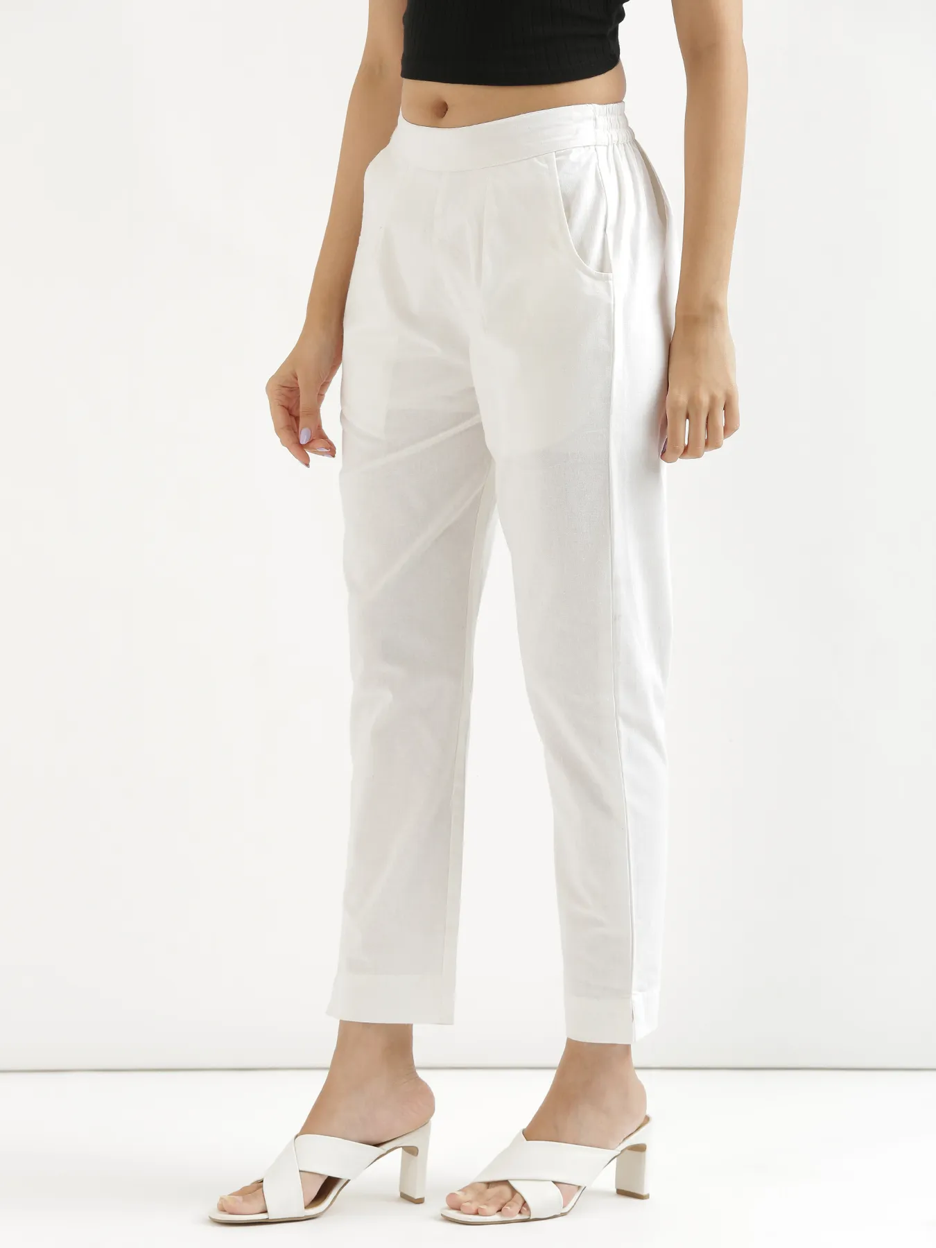 Women White Cotton Pant - Image 8
