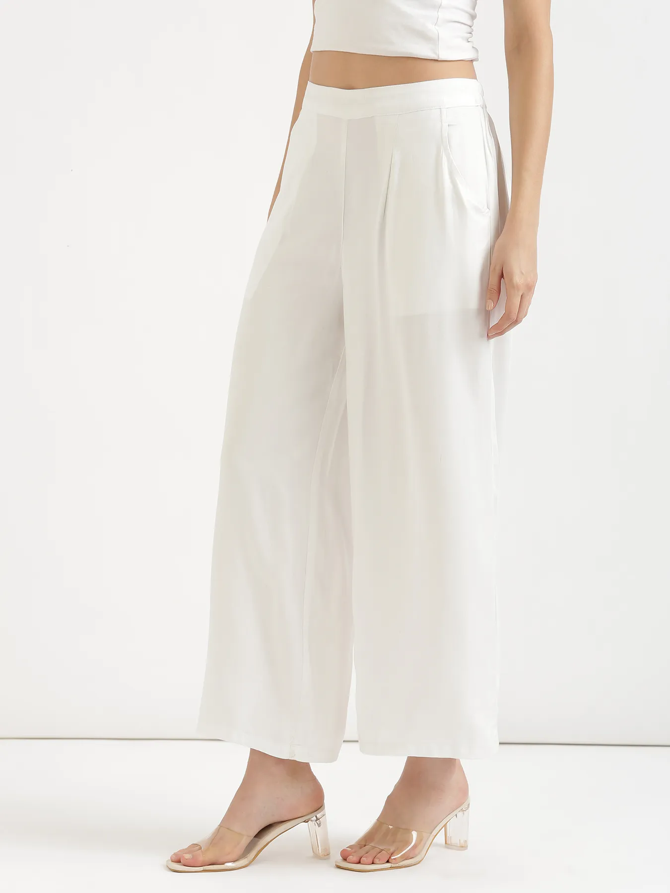 Women White Viscose Palazzo Pant - Image 4