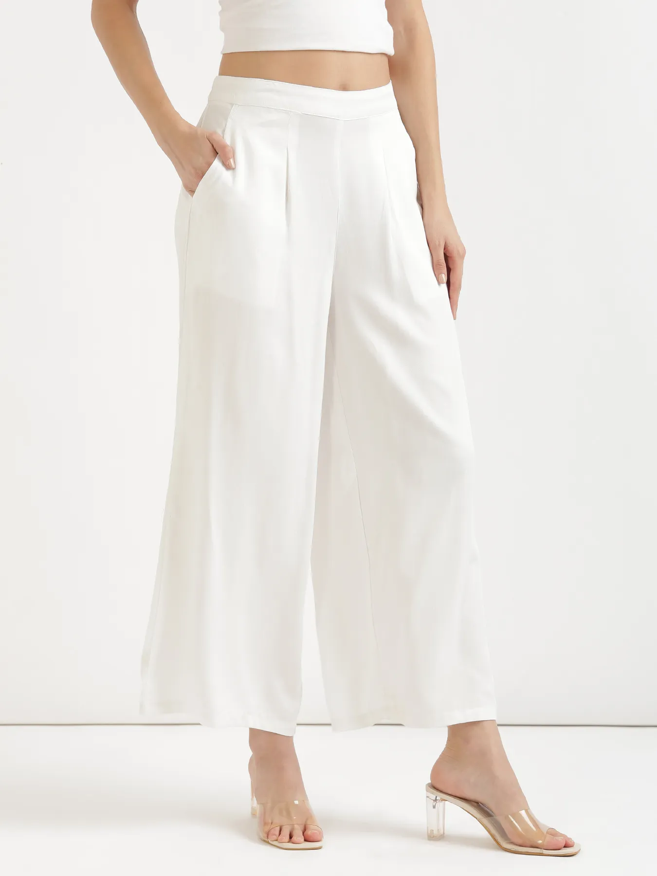 Women White Viscose Palazzo Pant - Image 5