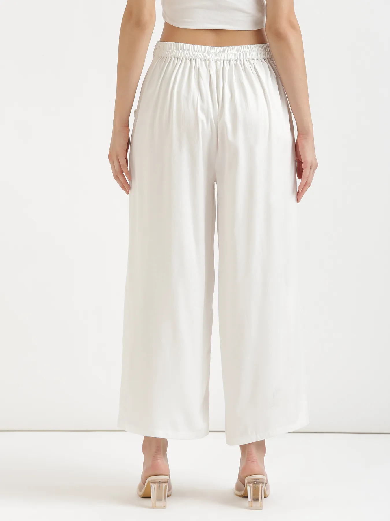 Women White Viscose Palazzo Pant - Image 9