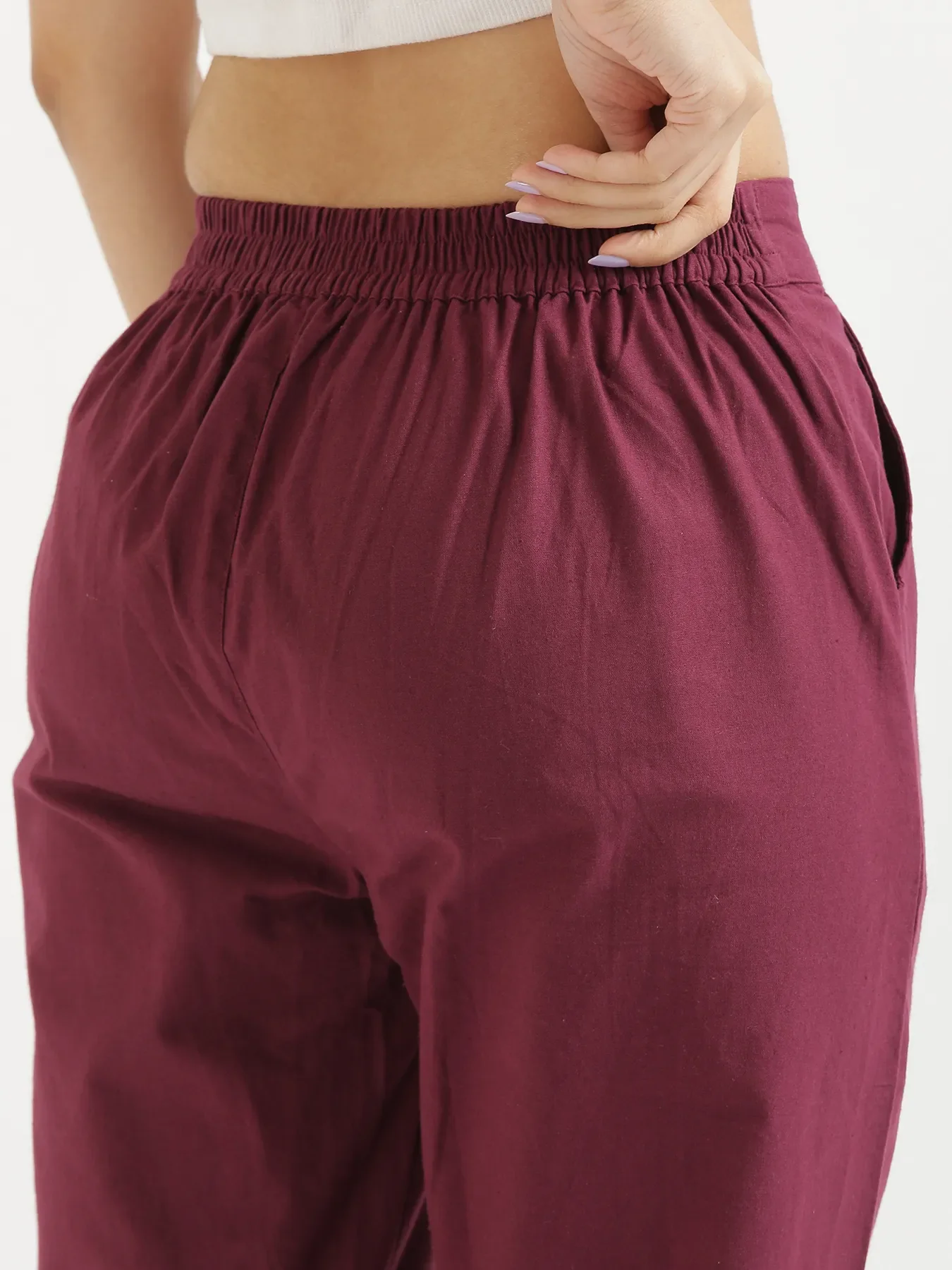Women Wine Cotton Pant - Image 7