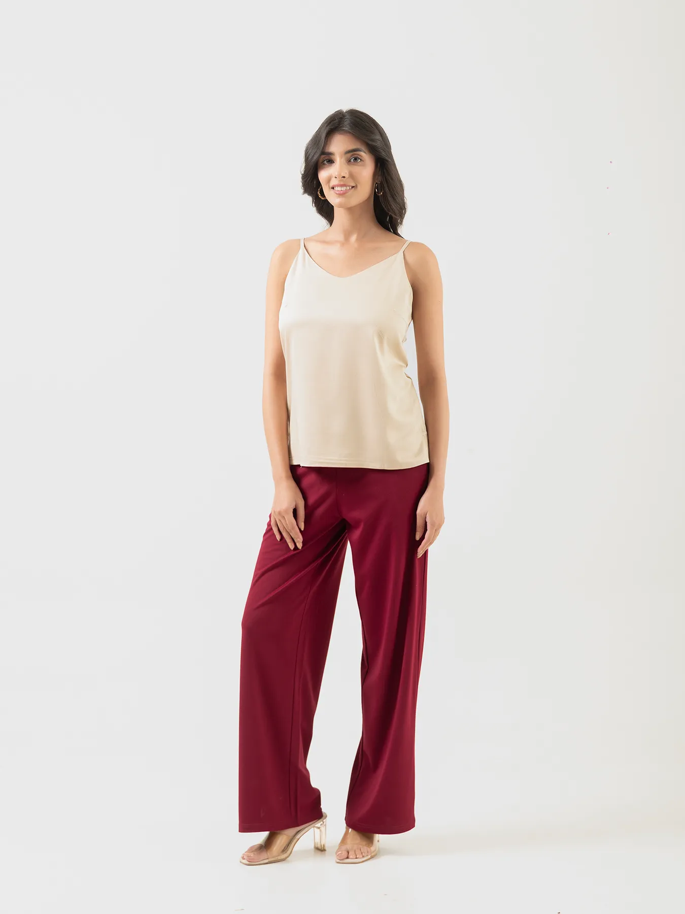 Women Beige Flowy Camisole Top - Image 3