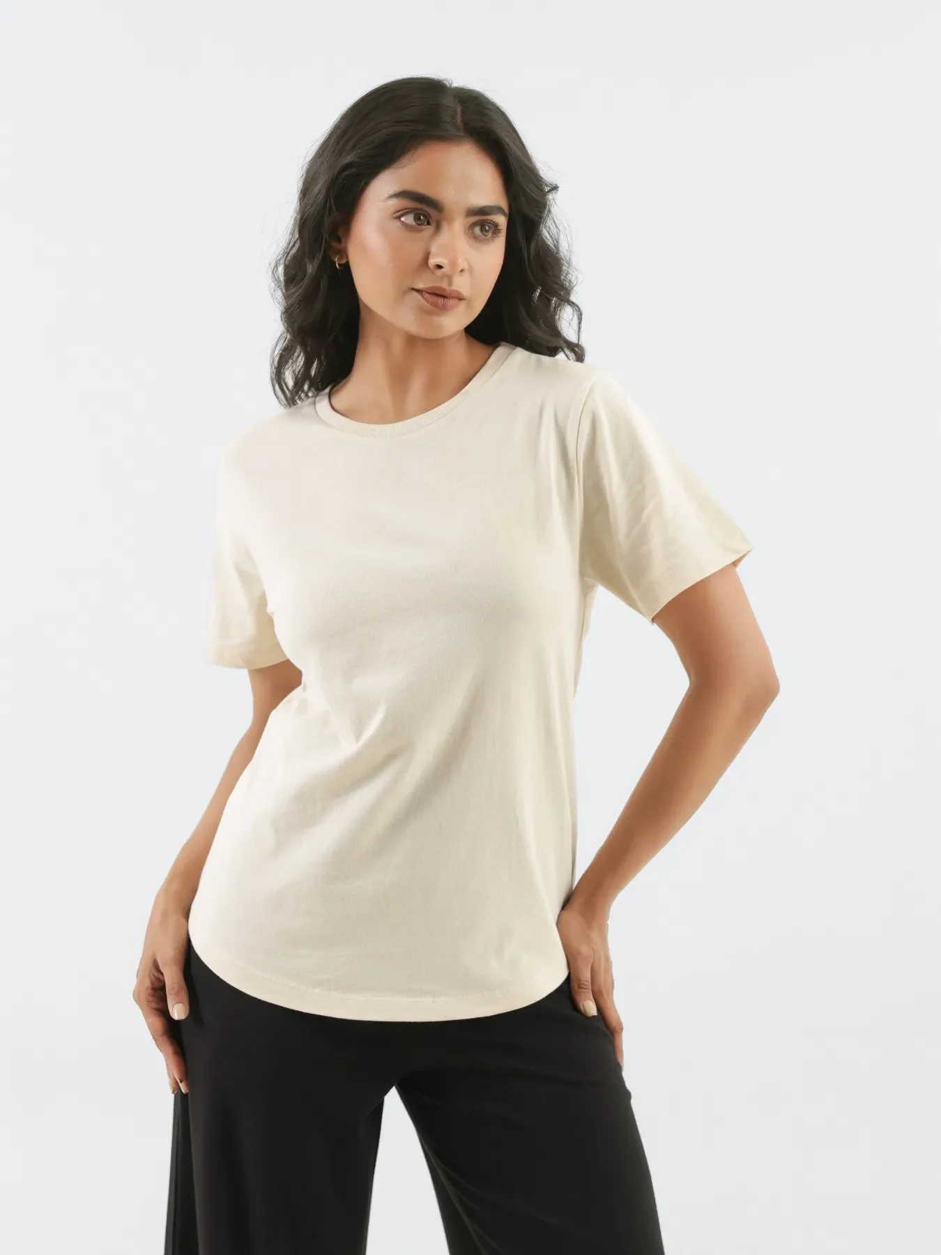 Women Beige Round Neck T-shirt