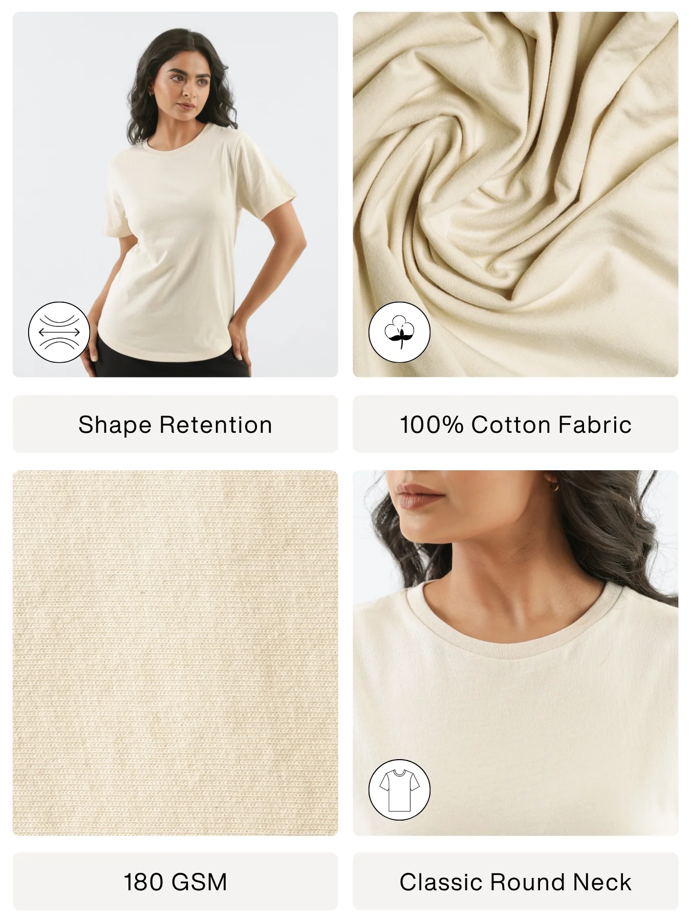 Women Beige Round Neck T-shirt - Image 2