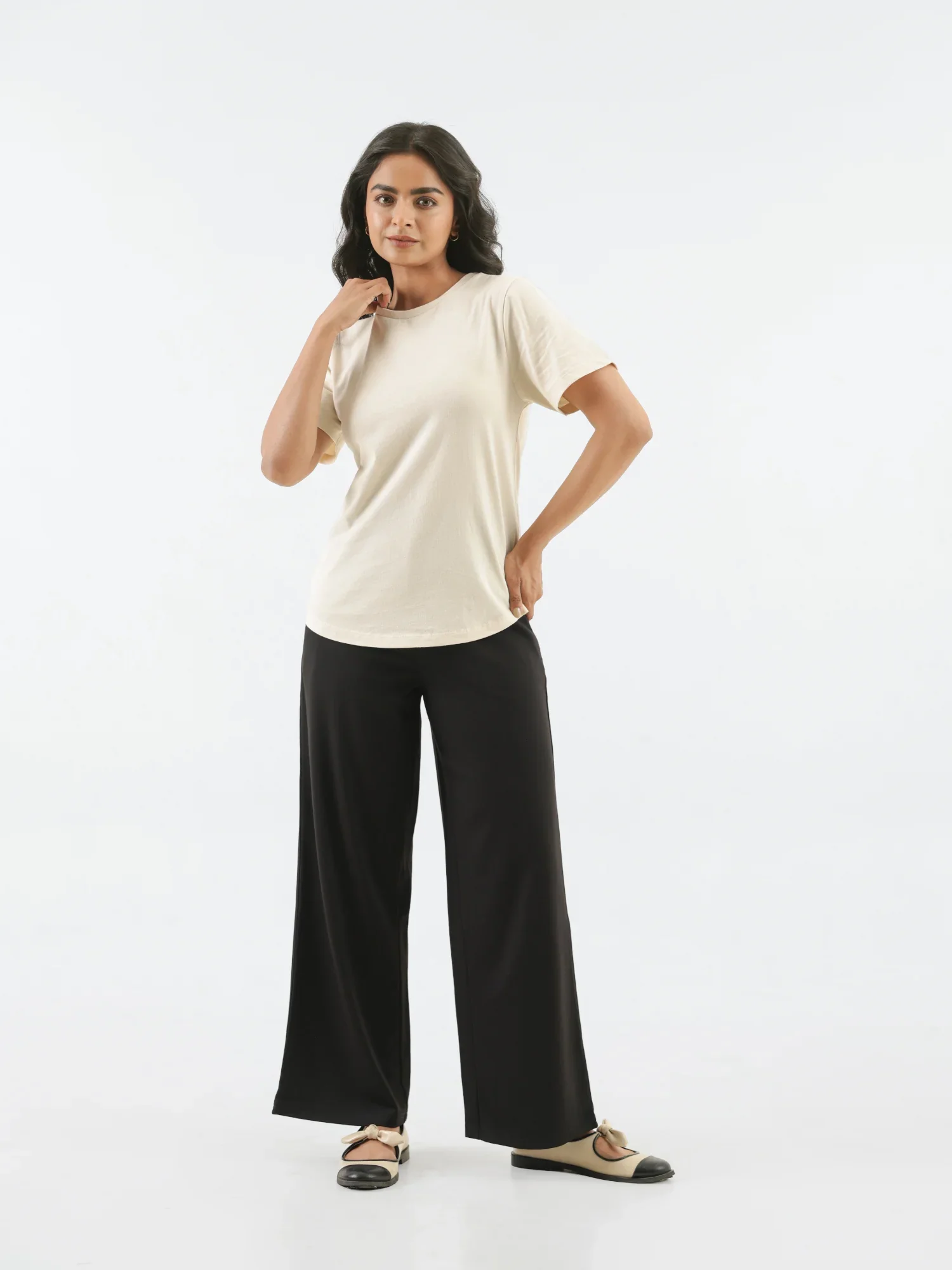 Women Beige Round Neck T-shirt - Image 3
