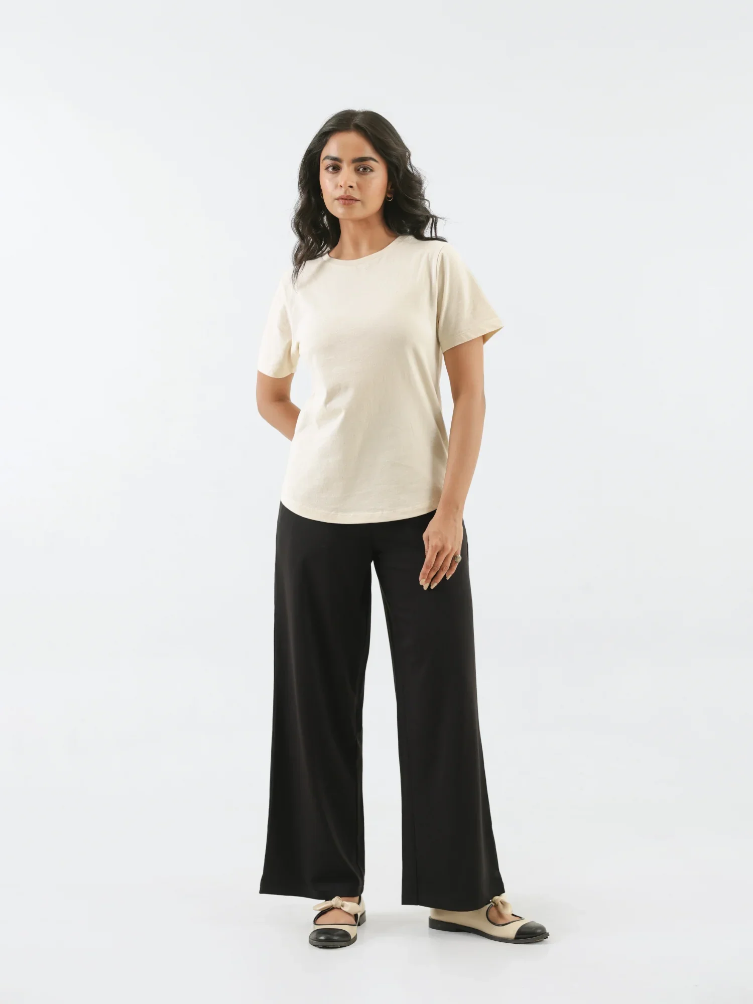 Women Beige Round Neck T-shirt - Image 5
