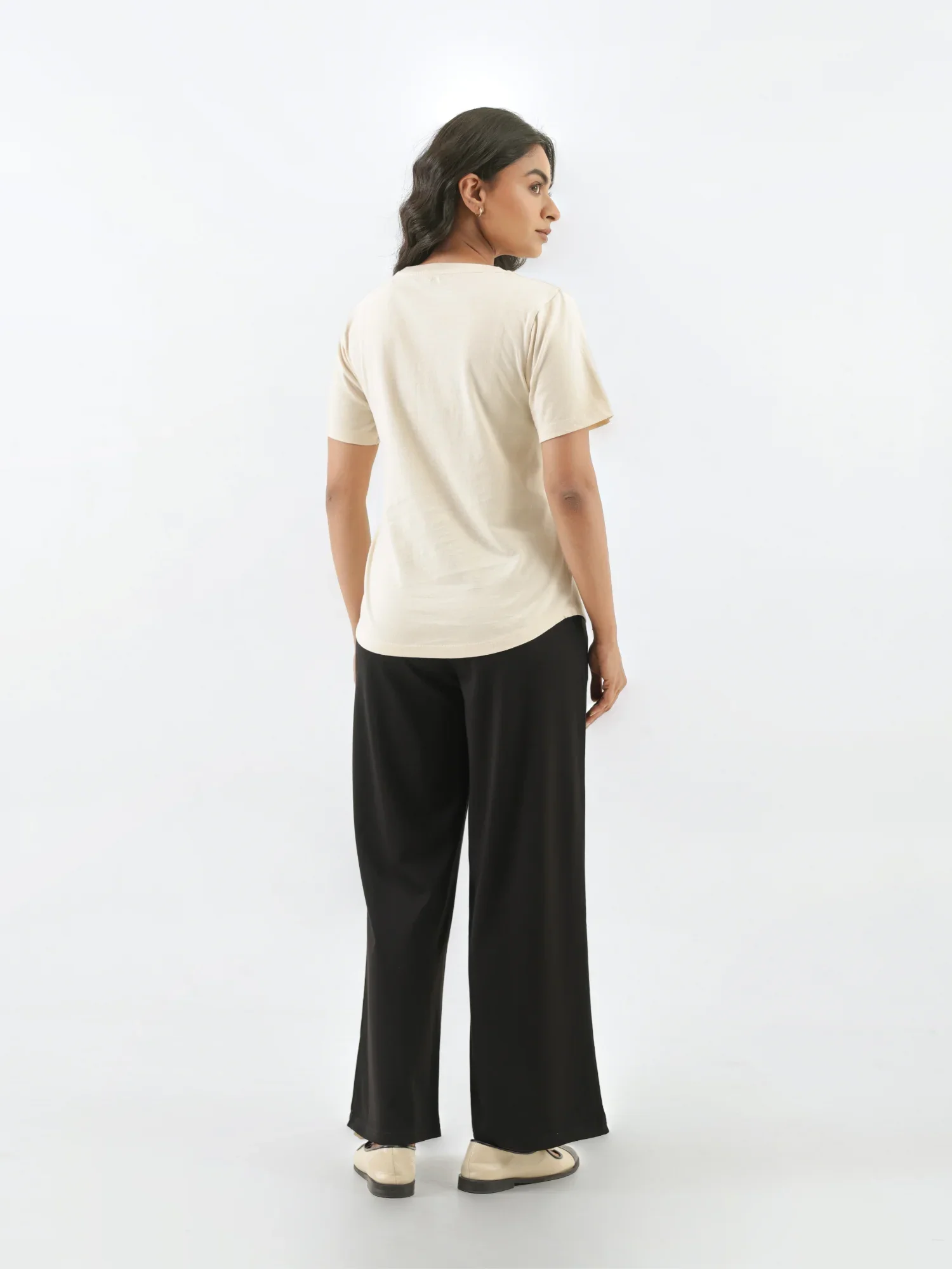 Women Beige Round Neck T-shirt - Image 6