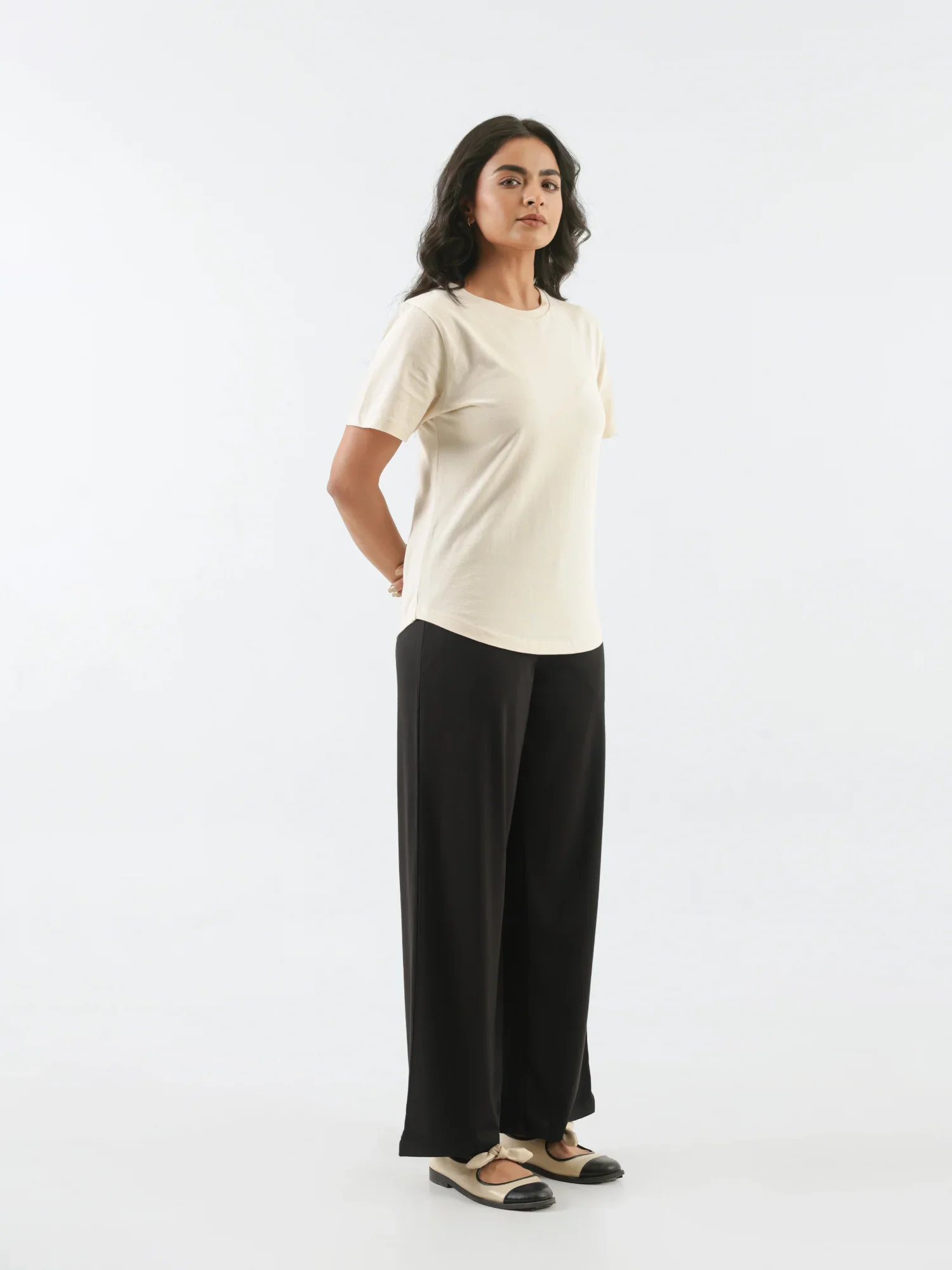 Women Beige Round Neck T-shirt - Image 8