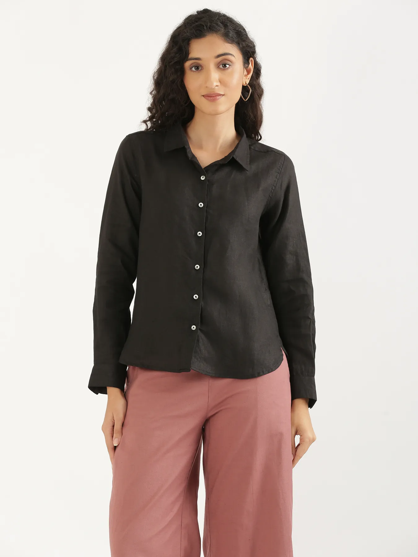 Women Black Pure Linen Shirt - Image 10