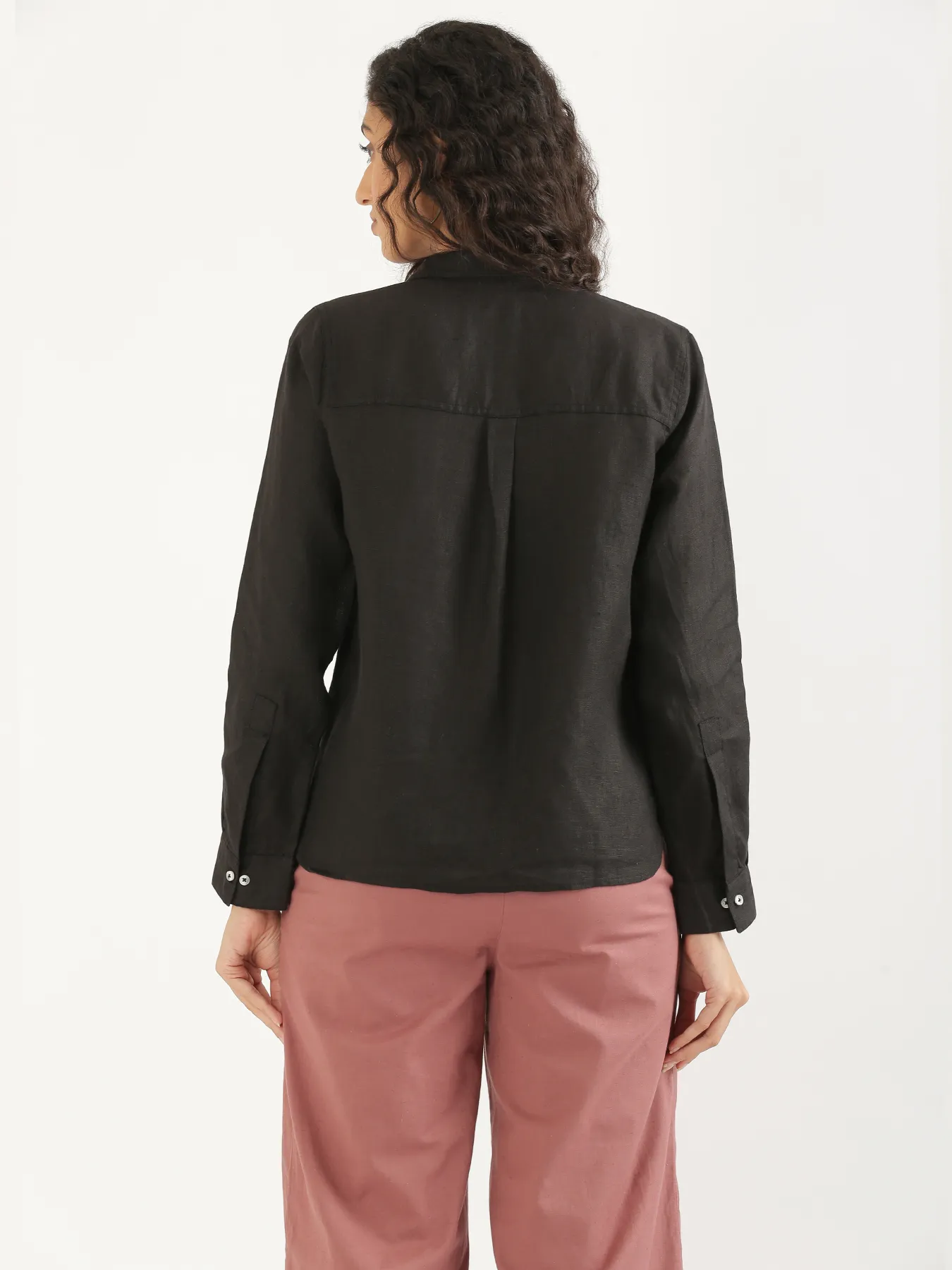 Women Black Pure Linen Shirt - Image 11