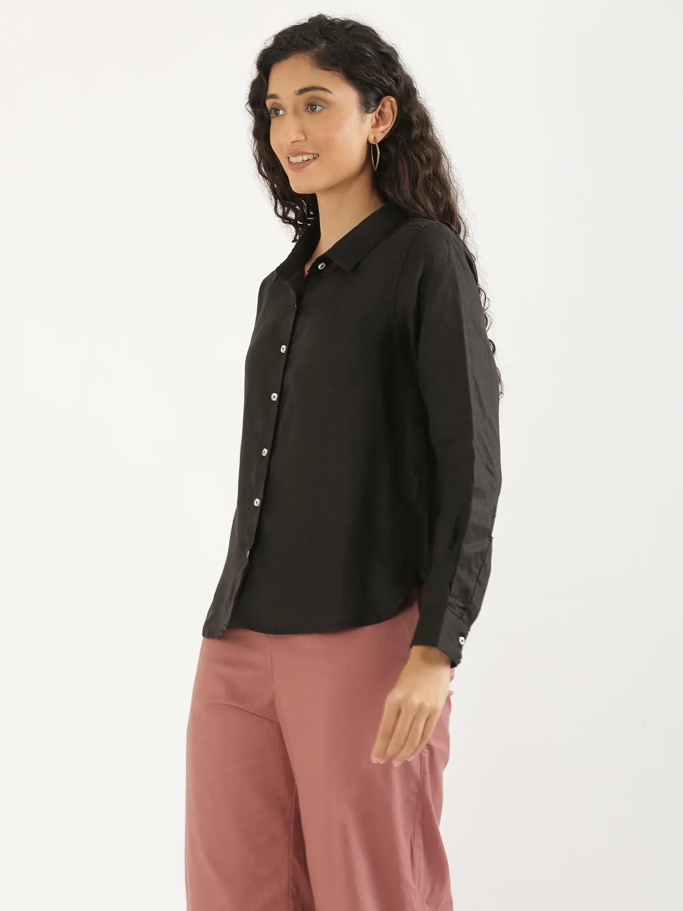Women Black Pure Linen Shirt - Image 12