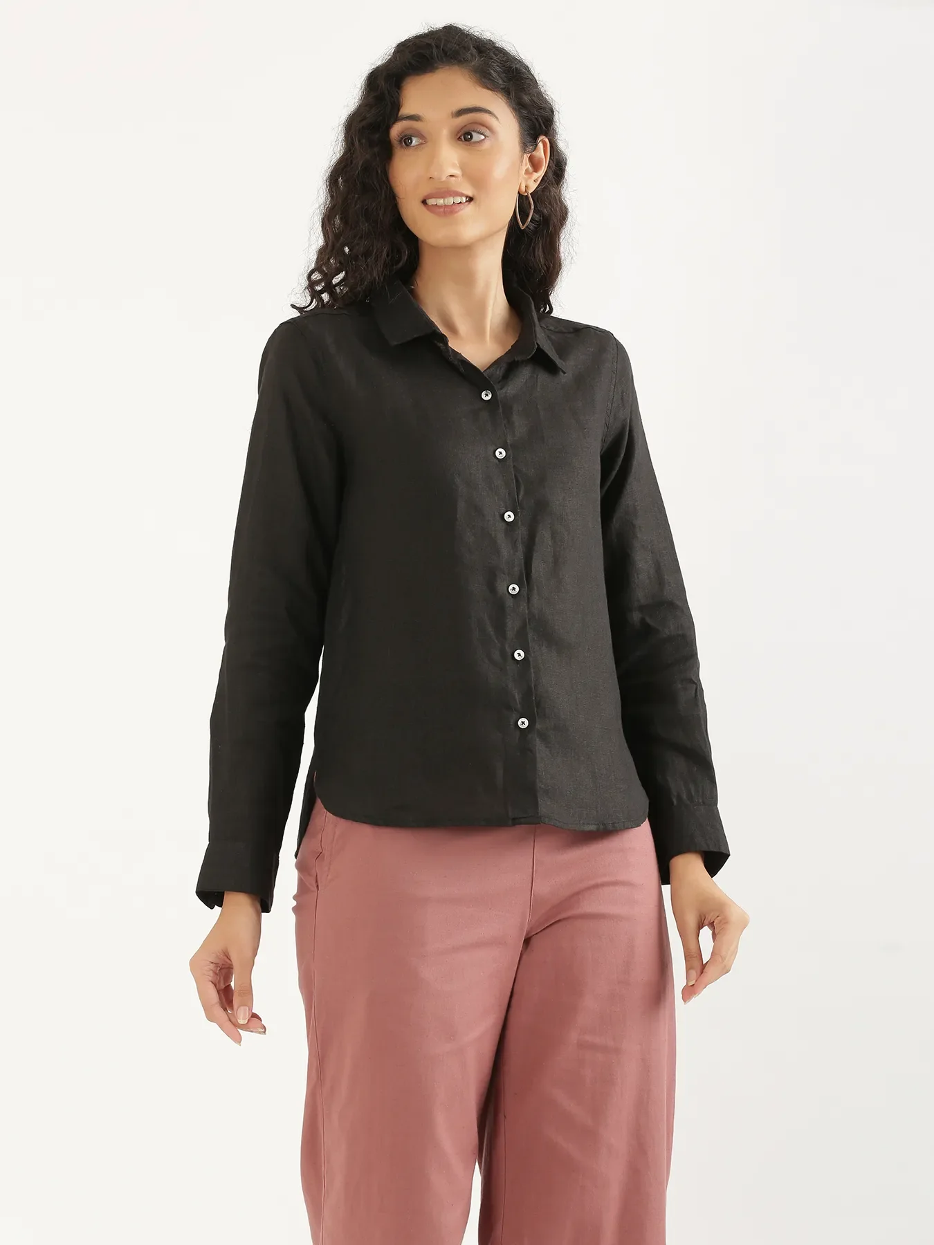 Women Black Pure Linen Shirt - Image 13