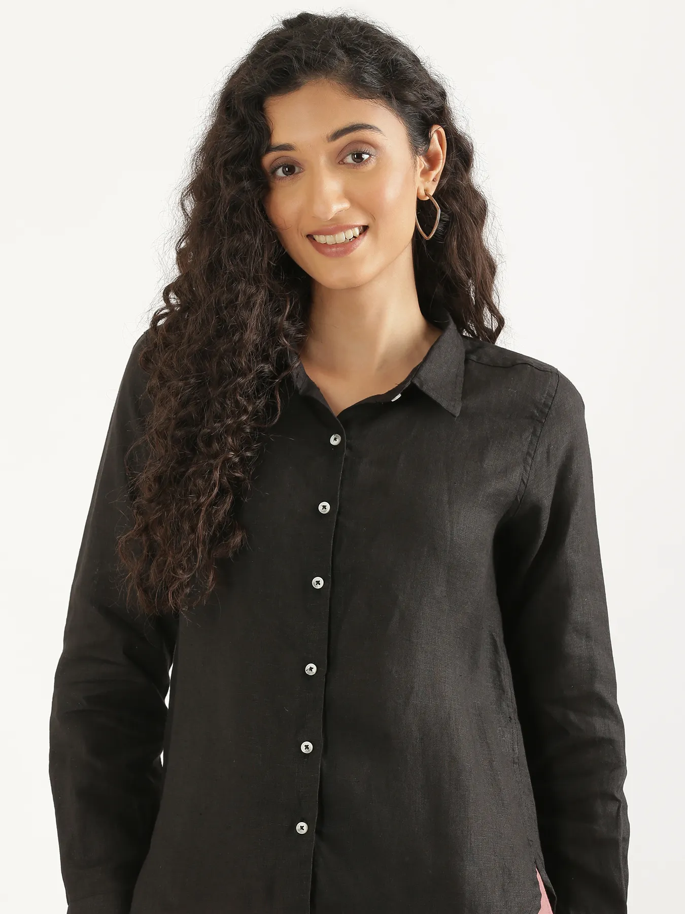 Women Black Pure Linen Shirt - Image 4