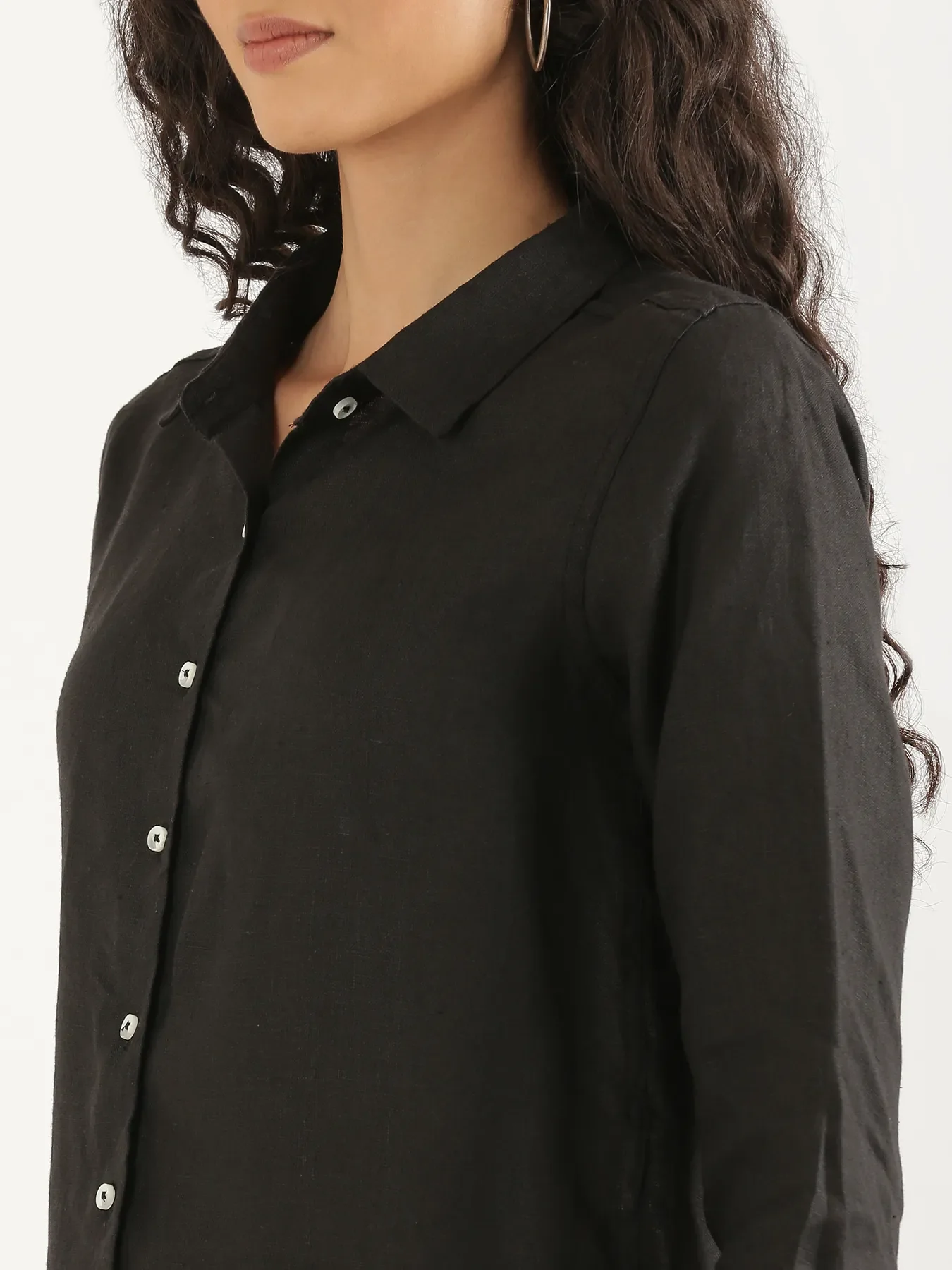Women Black Pure Linen Shirt - Image 6