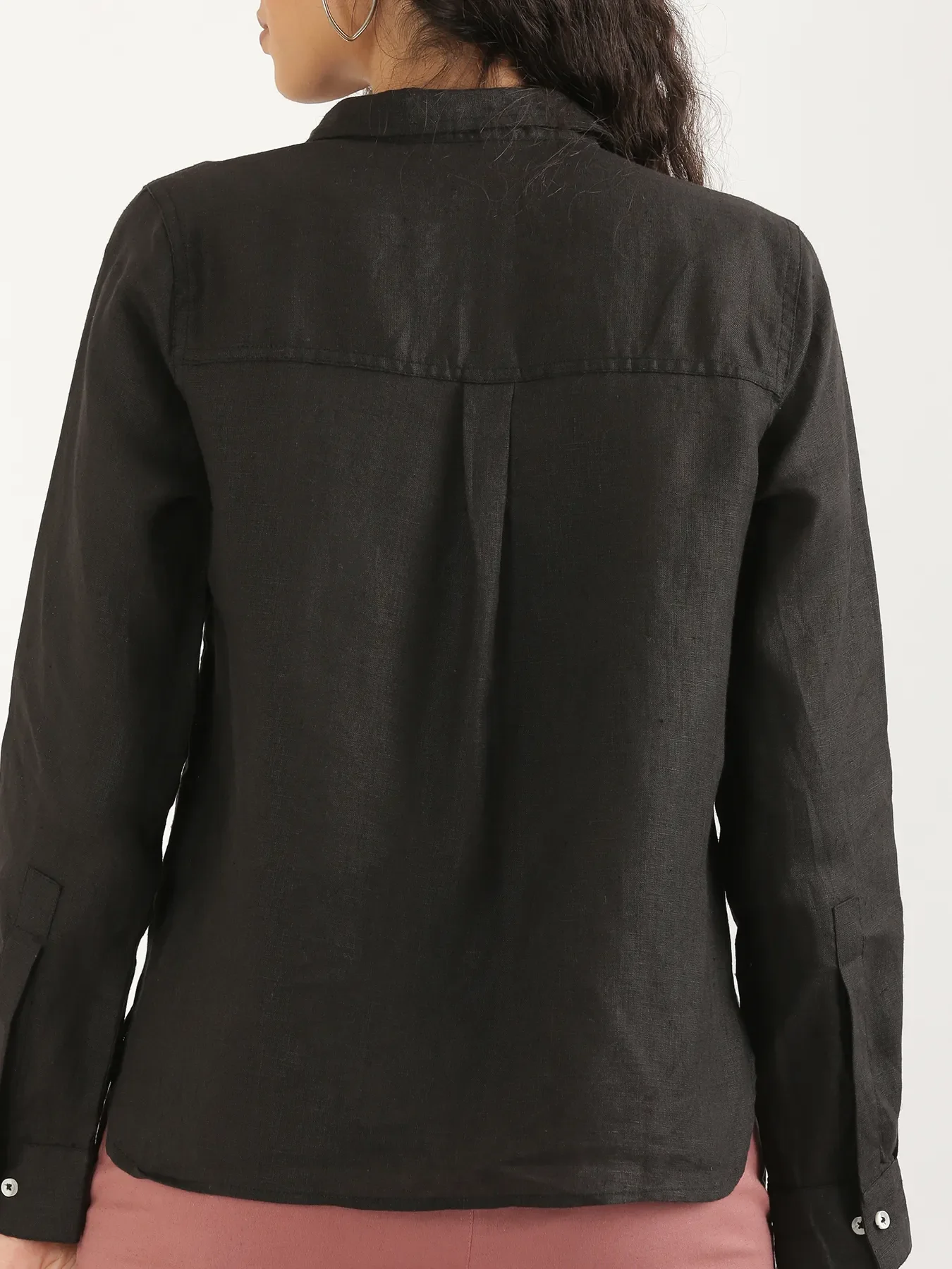 Women Black Pure Linen Shirt - Image 9