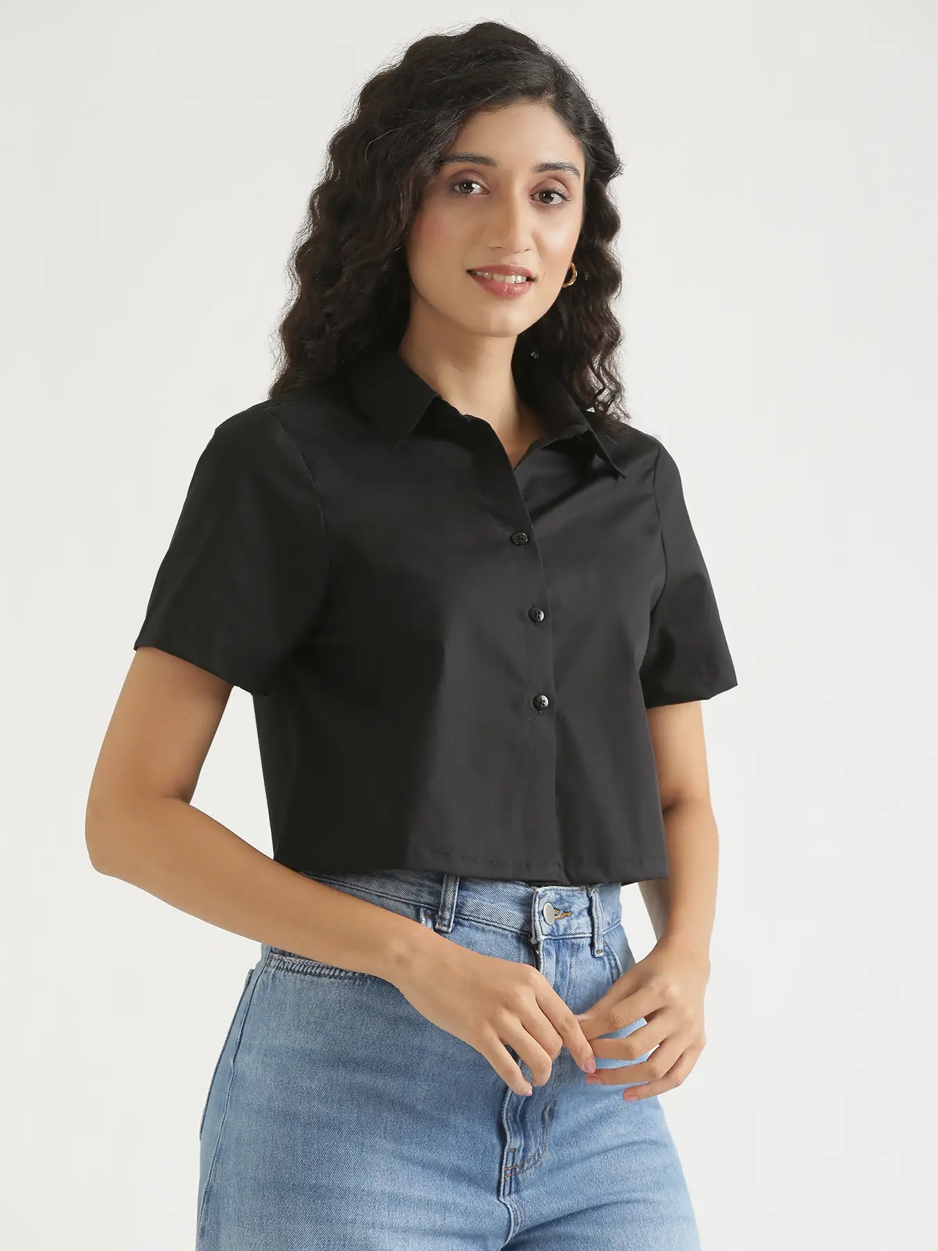 Women Black Better Cotton Crop Shirt - Image 11