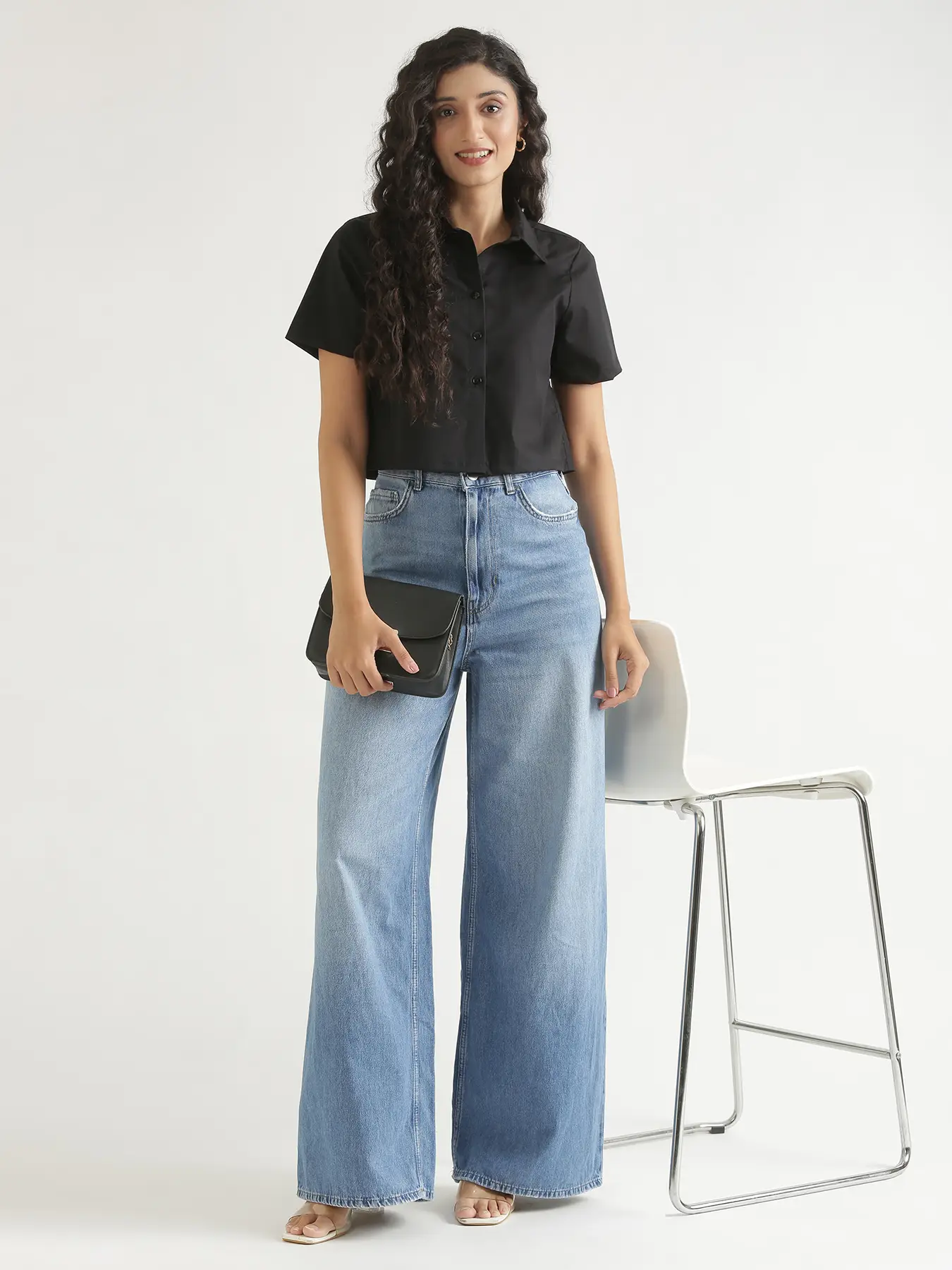 Women Black Better Cotton Crop Shirt - Image 13