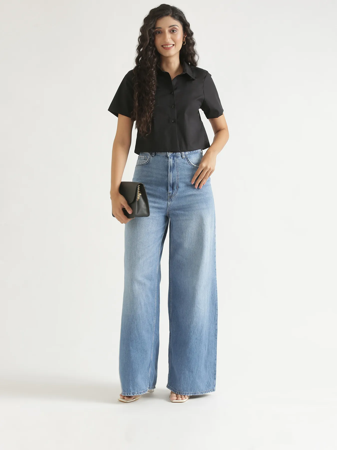 Women Black Better Cotton Crop Shirt - Image 3