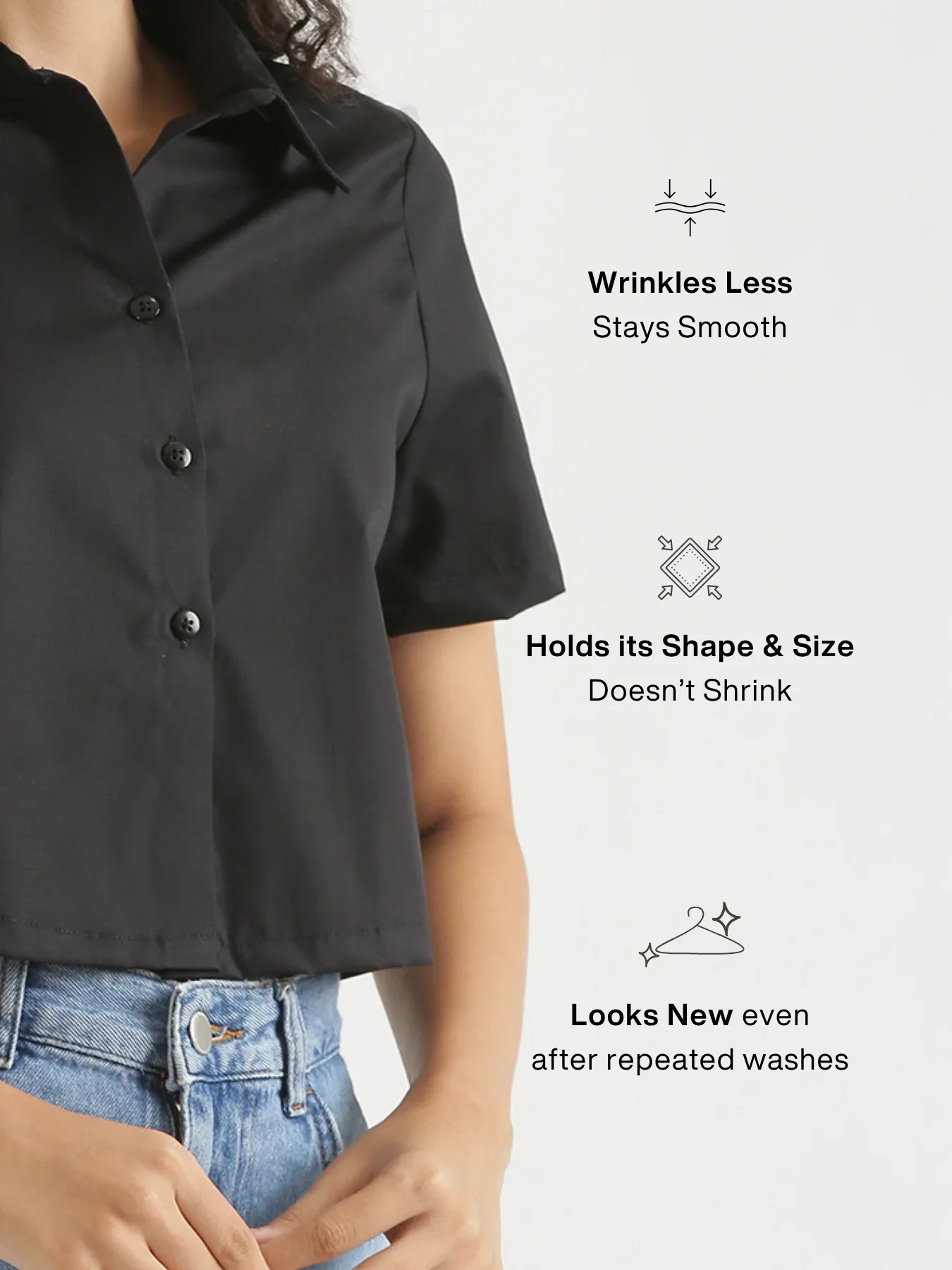 Women Black Better Cotton Crop Shirt - Image 4