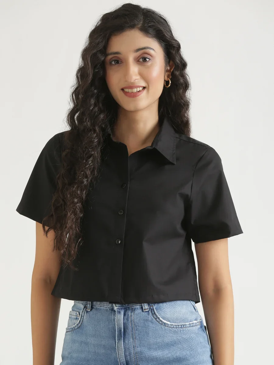 Women Black Better Cotton Crop Shirt - Image 5