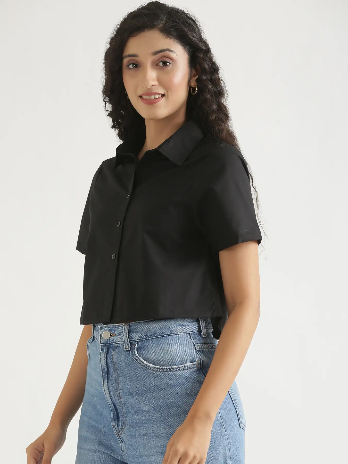 Women Black Better Cotton Crop Shirt - Image 7