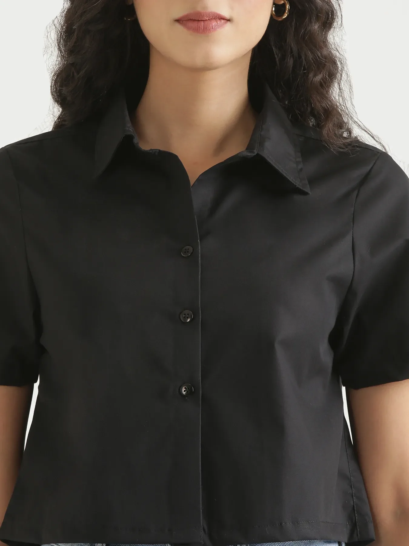 Women Black Better Cotton Crop Shirt - Image 8