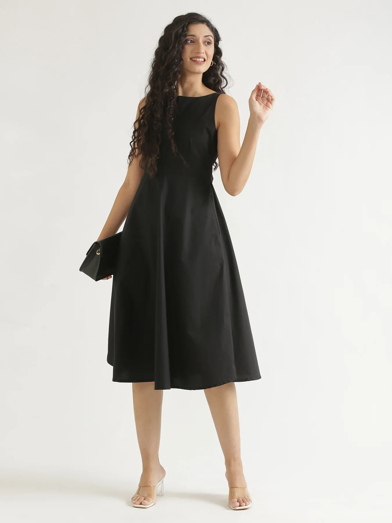 Women Black Better Cotton Flared Dress - Image 11