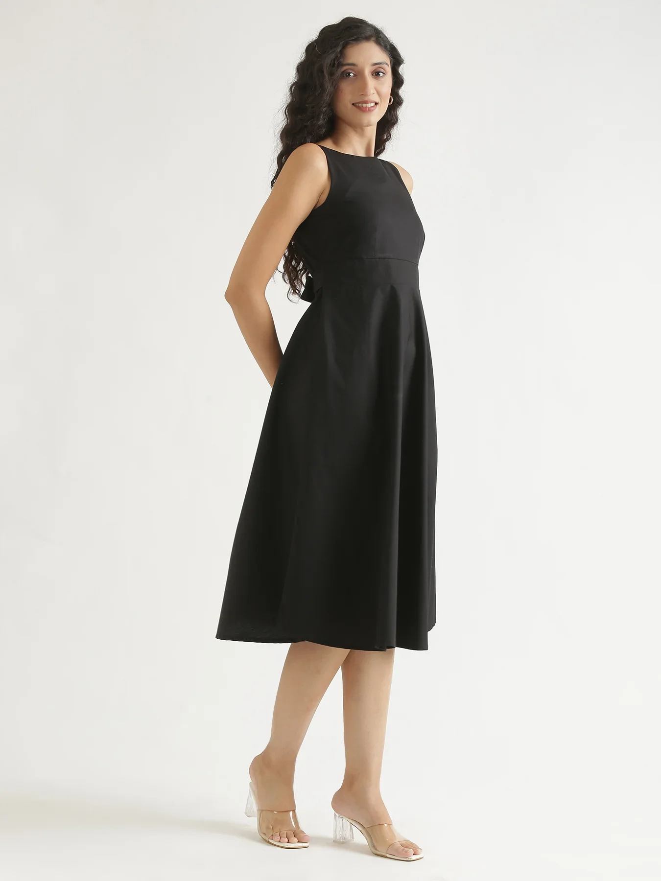 Women Black Better Cotton Flared Dress - Image 12