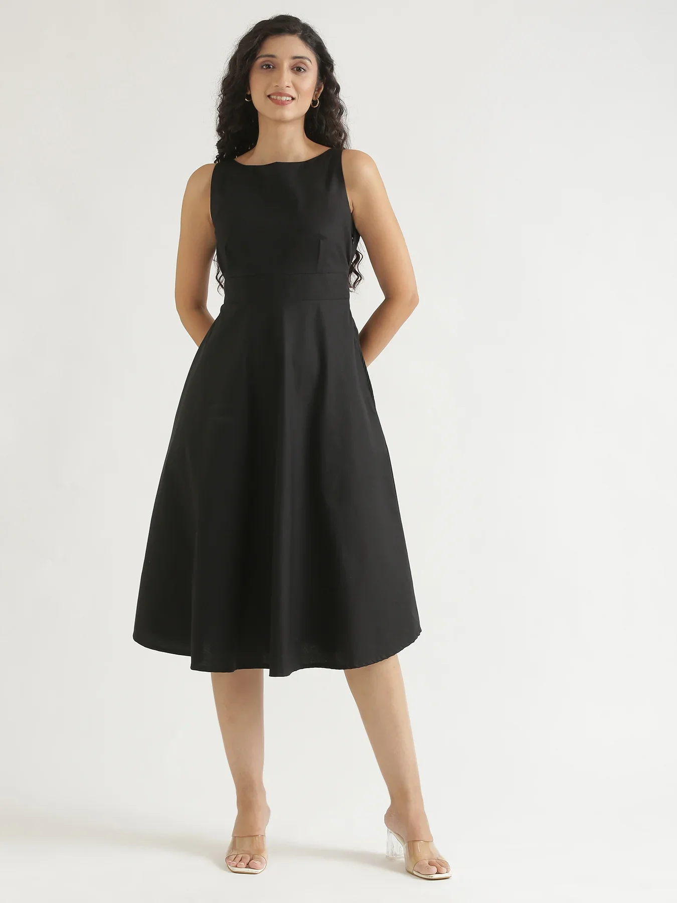Women Black Better Cotton Flared Dress - Image 3