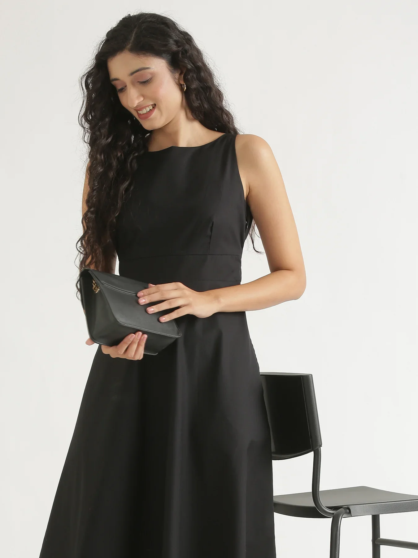 Women Black Better Cotton Flared Dress - Image 5