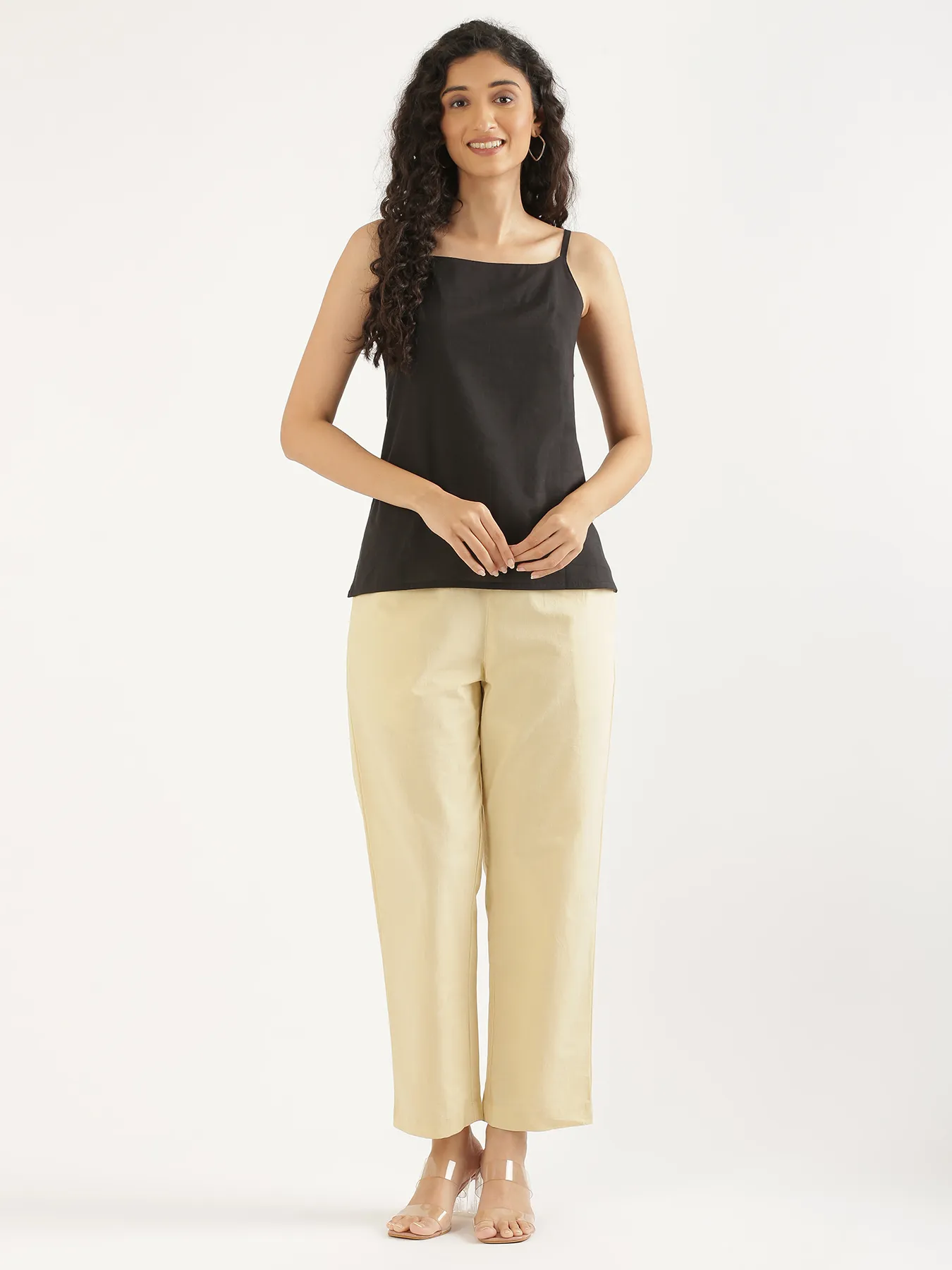 Women Black Cotton Camisole Top - Image 3