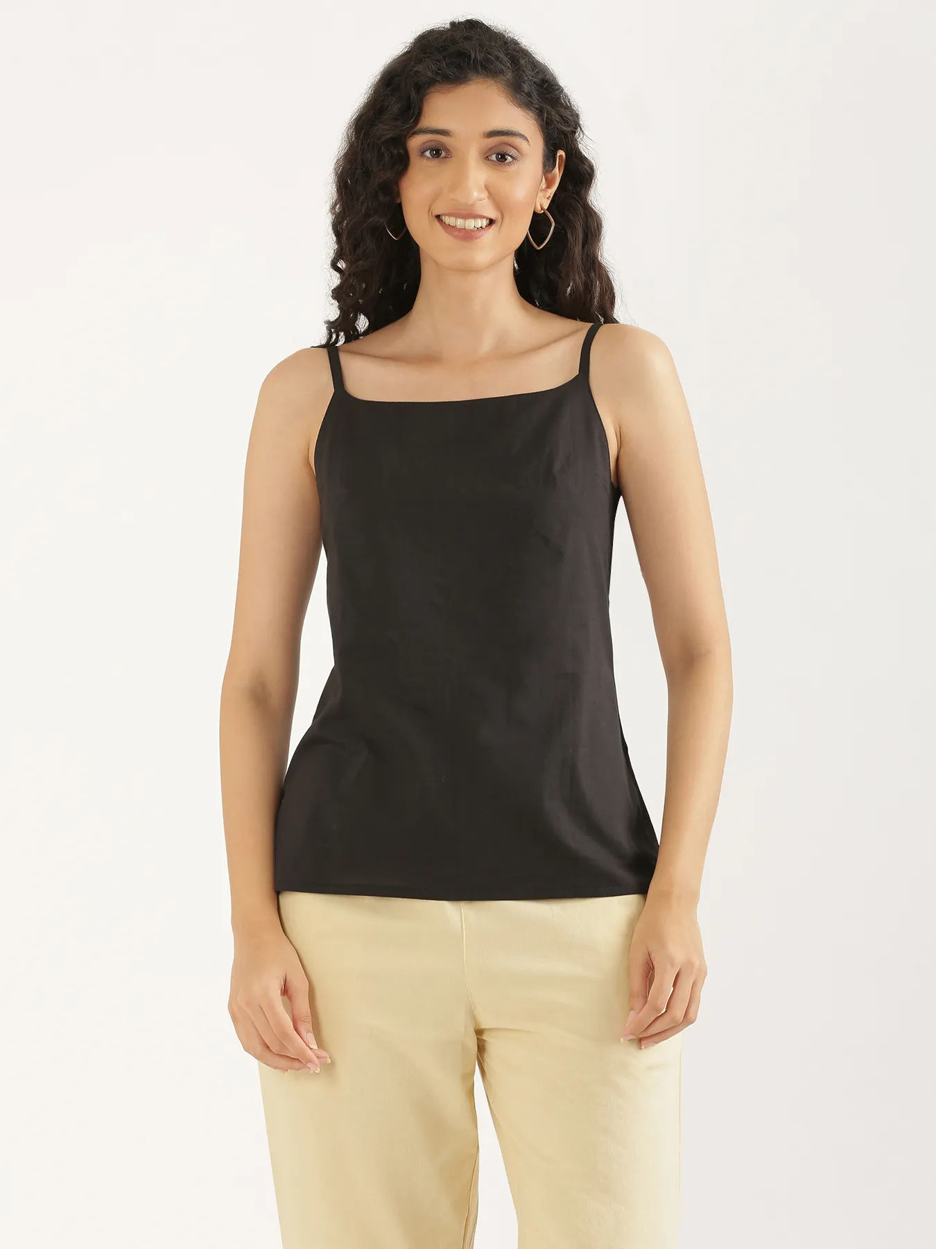 Women Black Cotton Camisole Top - Image 4