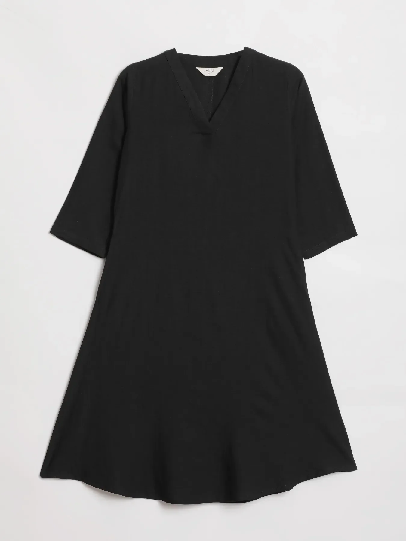 Women Black Flowy Linen A-Line Long Kurta - Image 12