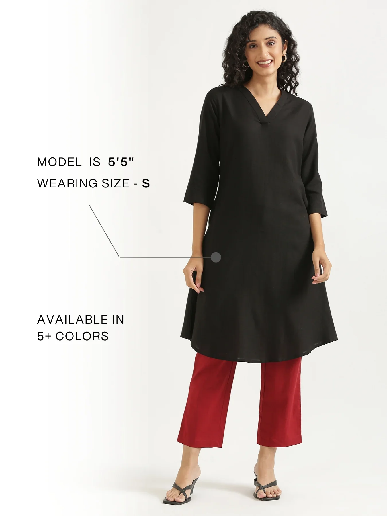 Women Black Flowy Linen A-Line Long Kurta - Image 13