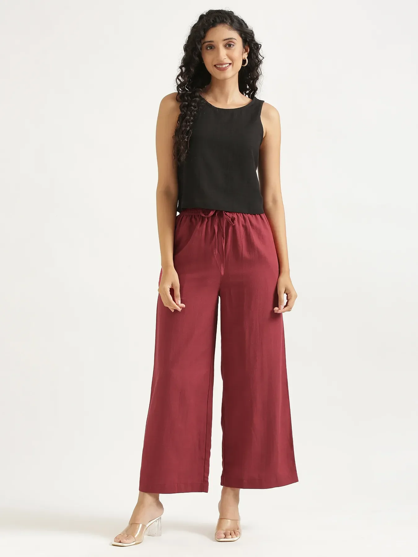Women Black Flowy Linen Crop Top - Image 11