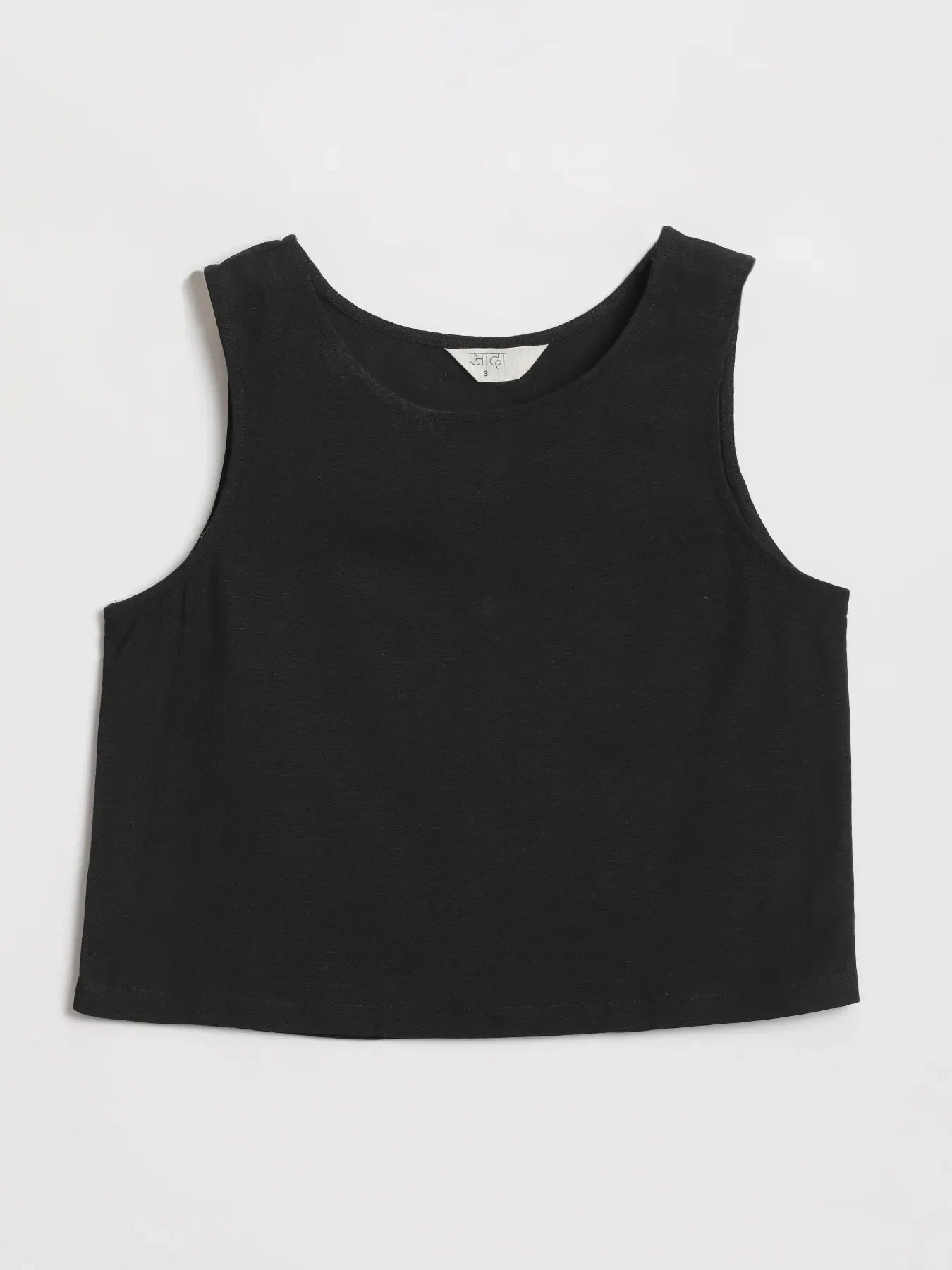 Women Black Flowy Linen Crop Top - Image 12
