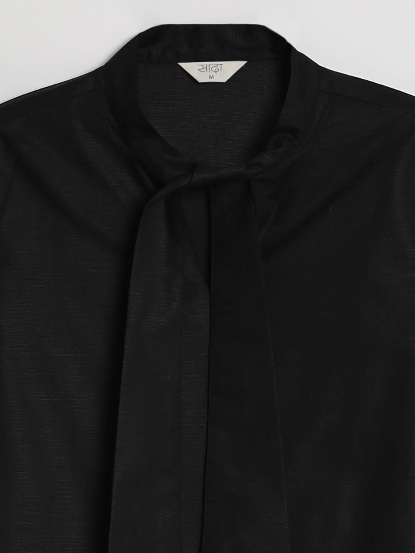 Women Black Linen Blend Knot Blouse - Image 13