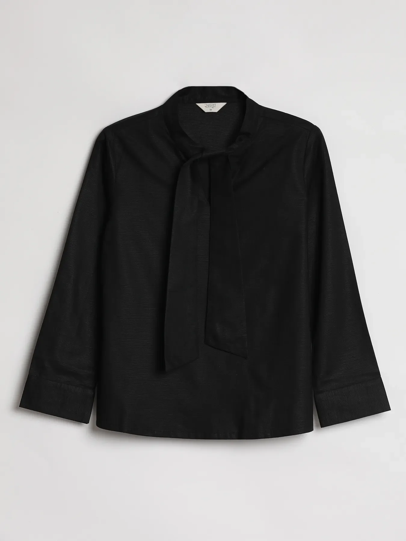 Women Black Linen Blend Knot Blouse - Image 14