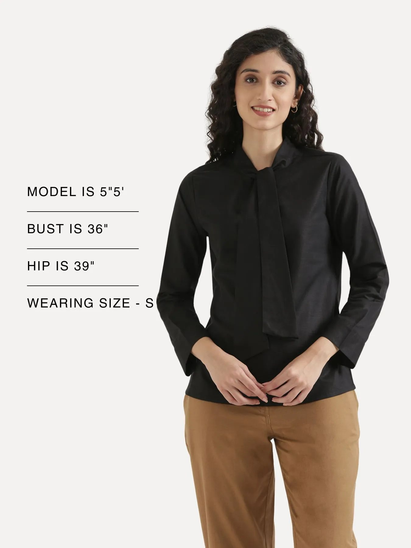 Women Black Linen Blend Knot Blouse - Image 15